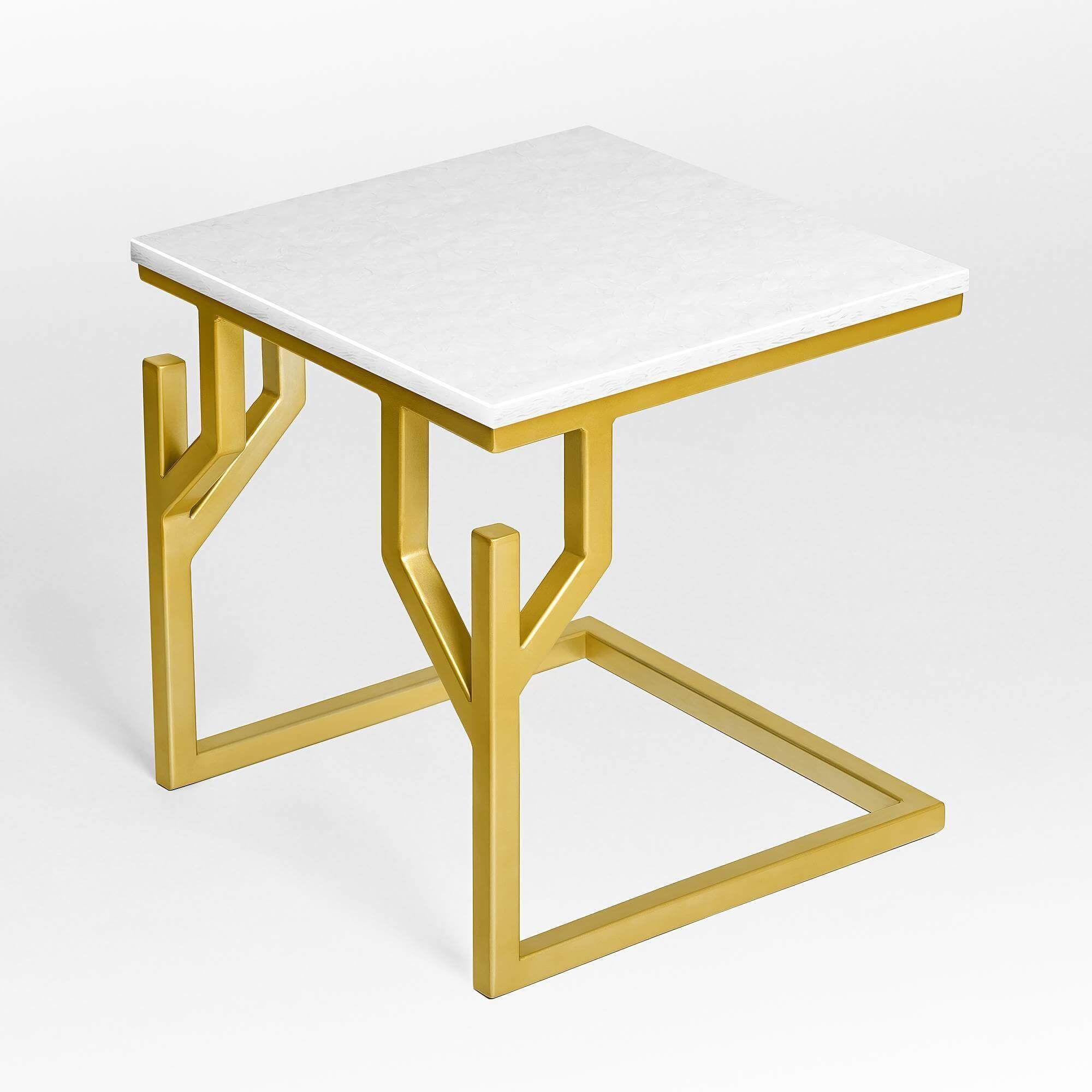 MAGNA Atelier Beistelltisch 50x50x50cm CORAL gold Ablagetisch BAY eckig, Polar Metallgestell, White GLASKERAMIK, mit