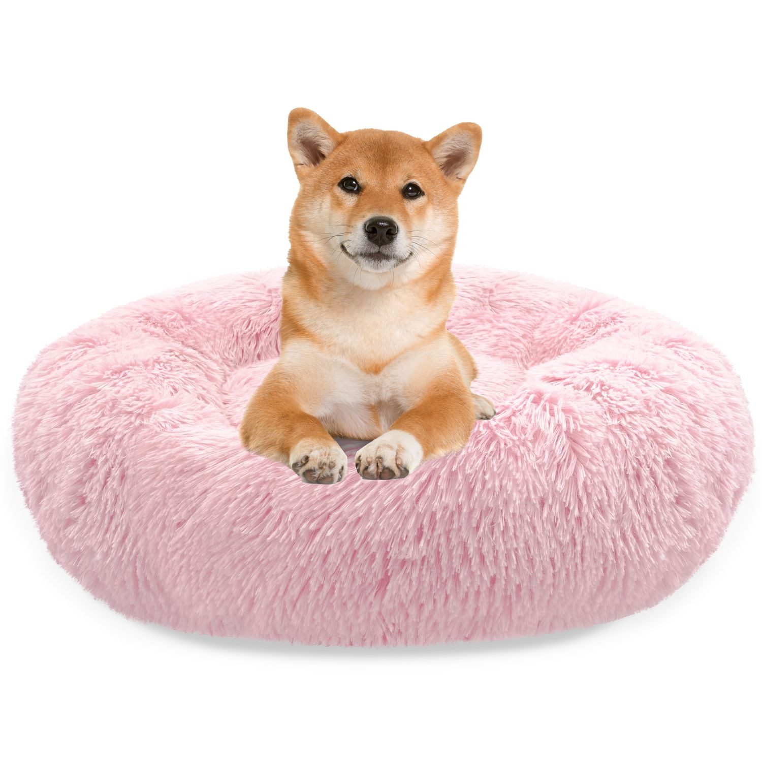 Bluzelle Tierbett Premium Hundebett Hundekissen Donut / Katzenbett Katzenkissen / M, Flauschig Kuschelig Weiches Kunstfell, für Mittlere Hunde / Hundekorb / Rund Waschbar Plüsch Kissen Tier Bett
