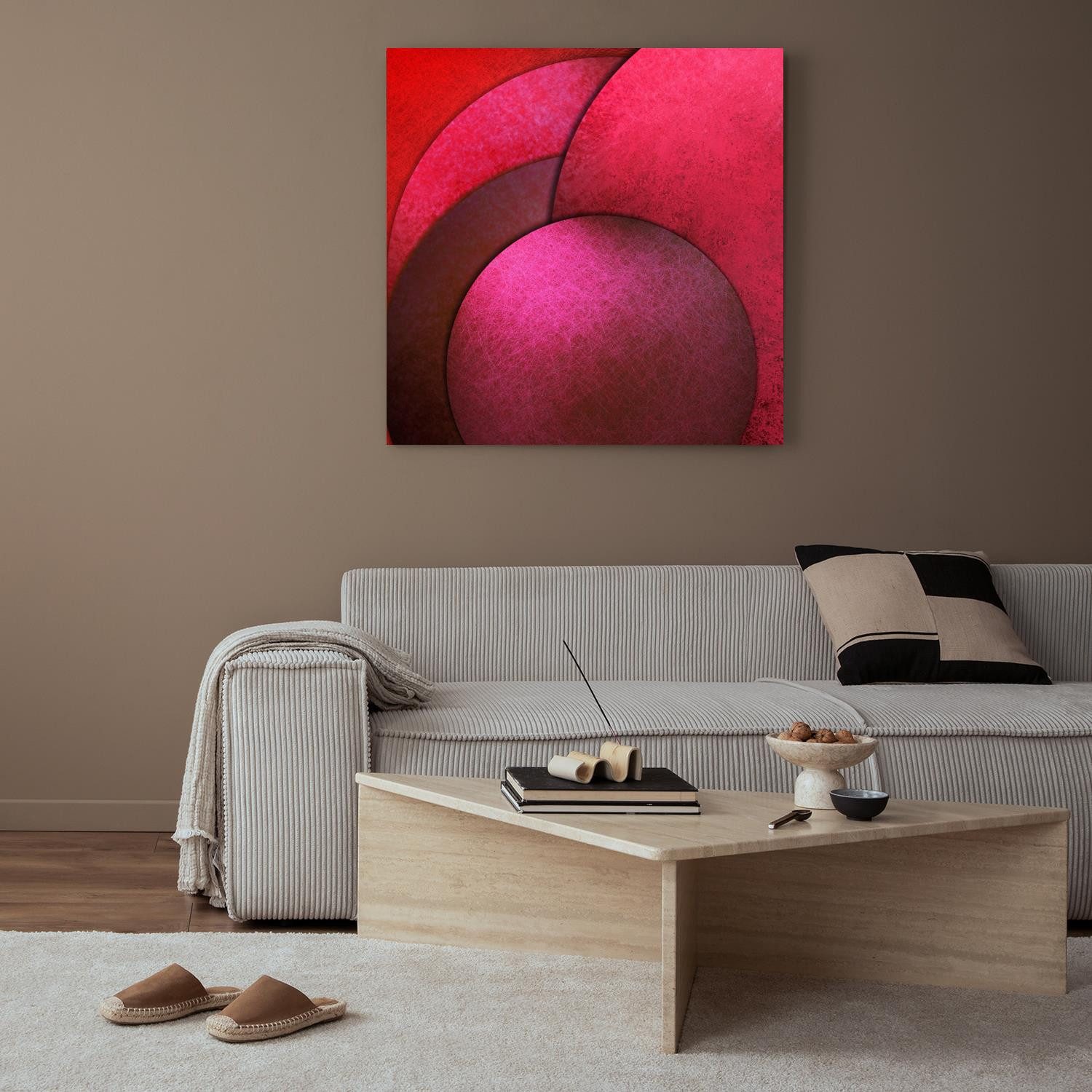 queence XXL-Wandbild Akustikbild Abstrakt Rot, Abstrakt, Abstrakte, Art, Formen, Картина, Kunst (1 St), Einfache Akustiklösung ohne Baumaßnahme, Schalldämmung, Paneele