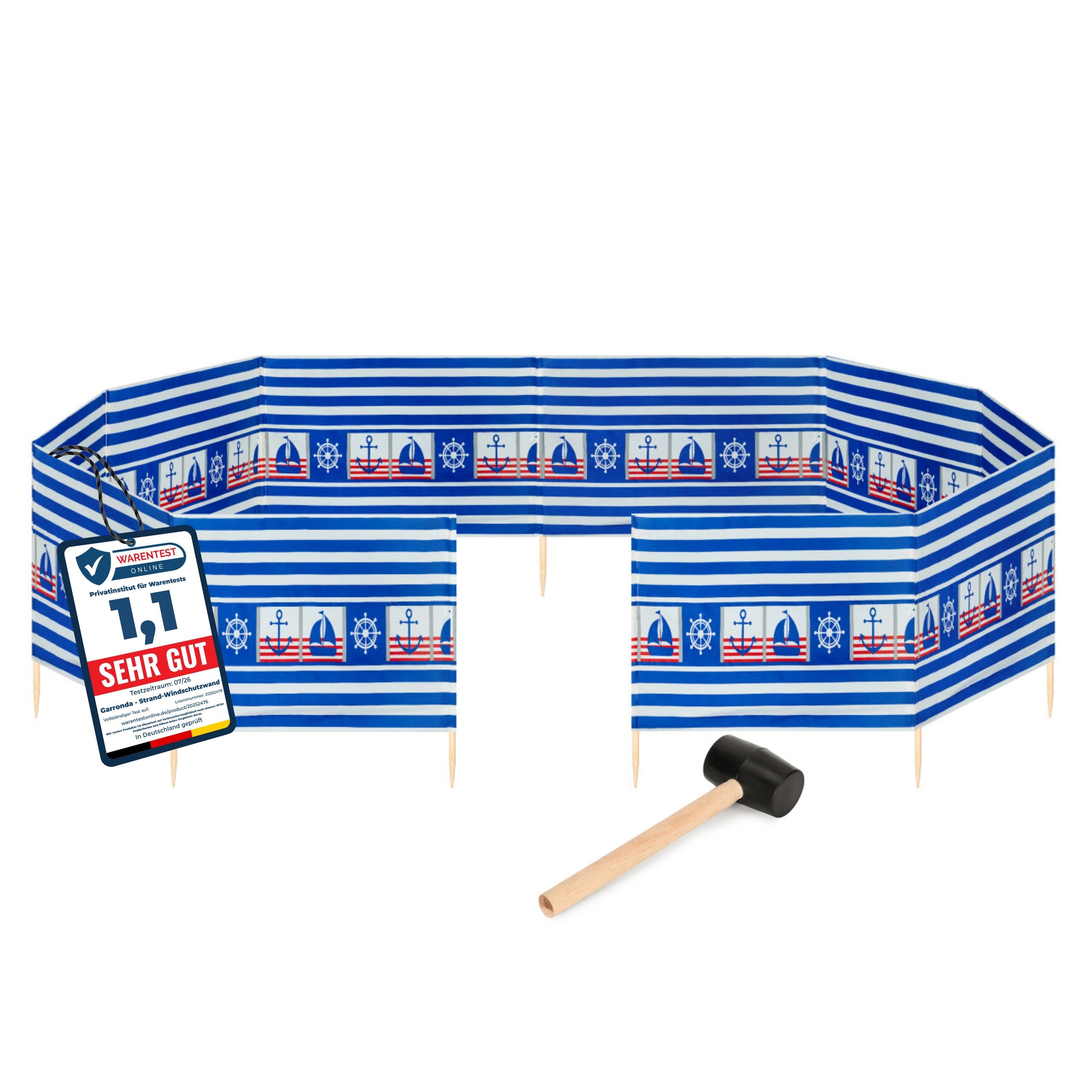 Garronda Windschutz Strand Sichtschutz 15m lang mit Gummihammer Garten Meer GAEX001, (mit Gummihammer)