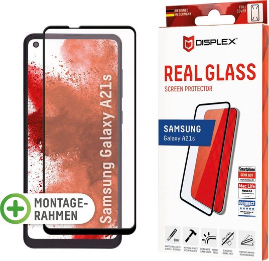 Displex »DISPLEX Real Glass Panzerglas für Samsung Galaxy A21s (6,5), 10H Tempered Glass, mit Montagerahmen, Full Cover« für Galaxy A21S, Displayschutzfolie