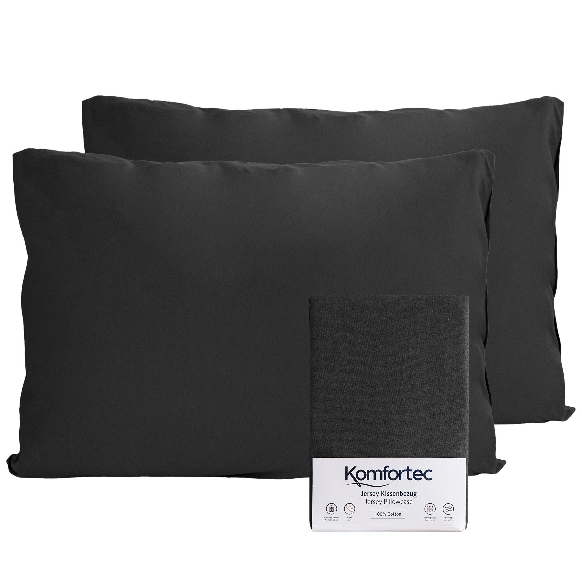 Komfortec Kissenbezug 100% Baumwolle, 150 g/m², (2 Stück), 40 x 60 cm, Kissenhülle, Superweicher Premium Jersey Kopfkissenbezug