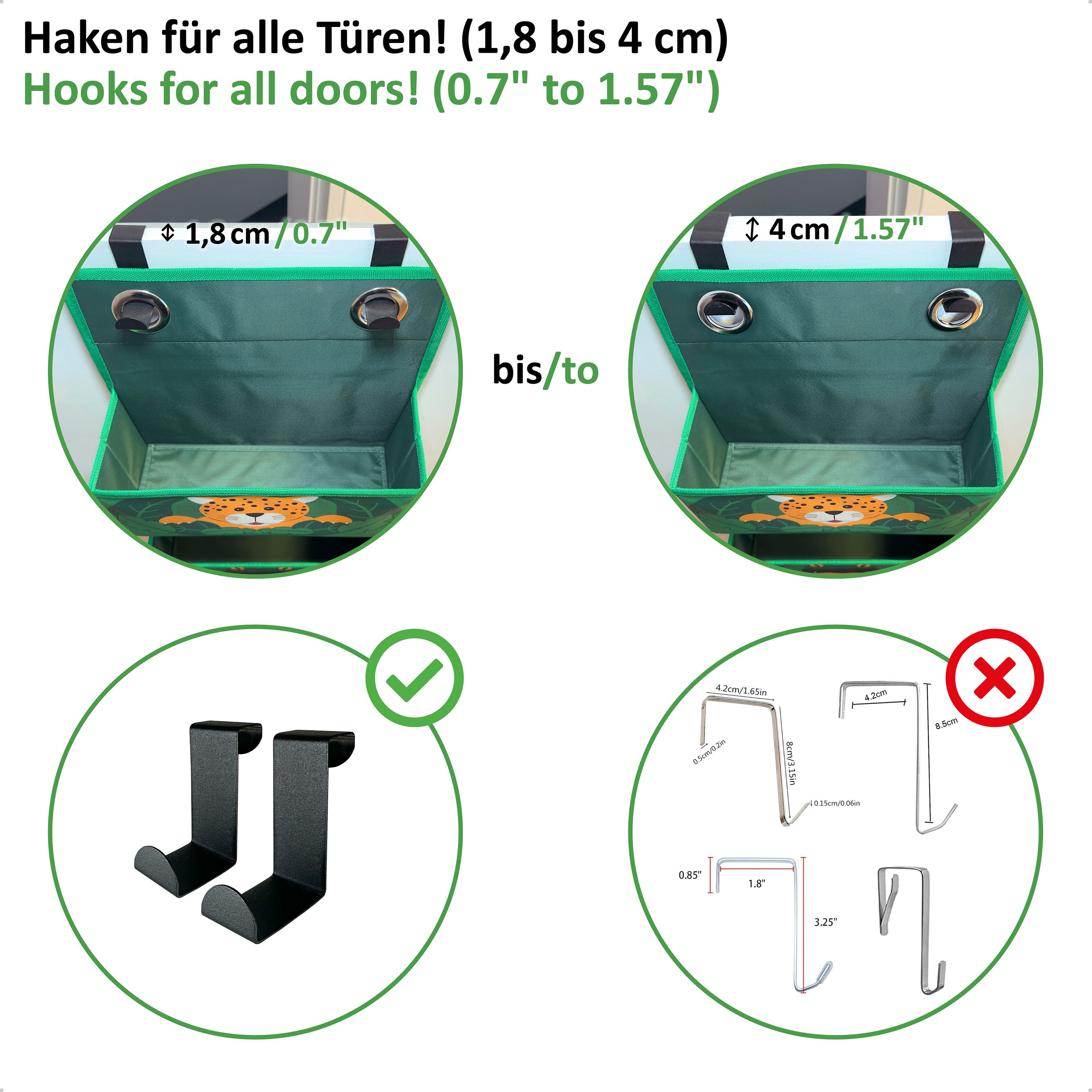 WIESEN.design Hängeaufbewahrung Hängeorganizer Kinder DSCHUNGEL mit passenden Türhaken (Wickelorganizer, Hängeregal Kinderzimmer, Kuscheltieraufbewahrung, Stoff – Bild 5 von 5