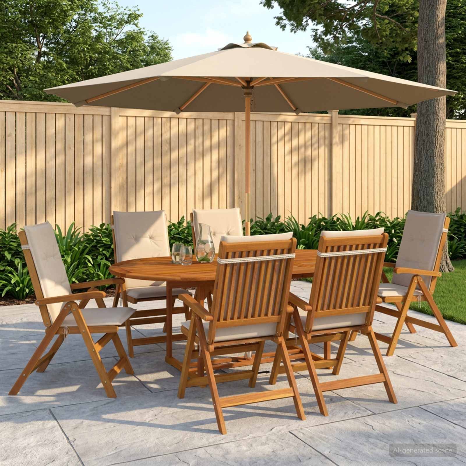 vidaXL Gartenlounge-Set 7-teiliges Garten Essset Natur Massivholz