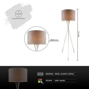 Globo Stehlampe Stehlampe Wohnzimmer E27 Stehleuchte modern grau Textil Dreibein