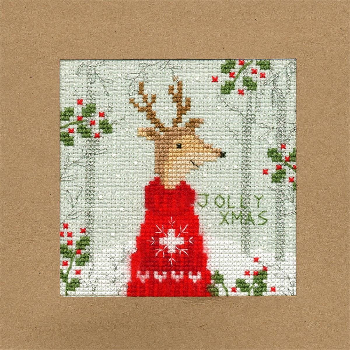 Bothy Threads Kreativset Bothy Threads Grußkarte Kreuzstich-Set "Weihnachtshirsch", (embroidery kit by Marussia)