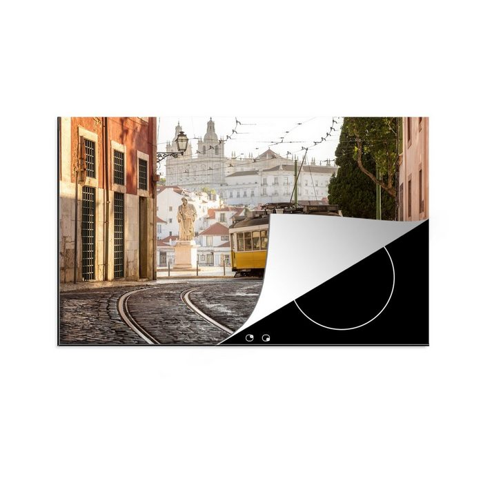 MuchoWow Herdblende-/Abdeckplatte Straßenbahn - Lissabon - Portugal Vinyl (1 tlg) Ceranfeldabdeckung für die küche Induktionsmatte GU11088