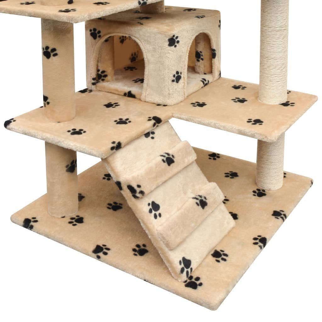 vidaXL Kratzbaum aus Polyester in Beige mit schwarzem Pfoten-Aufdruck