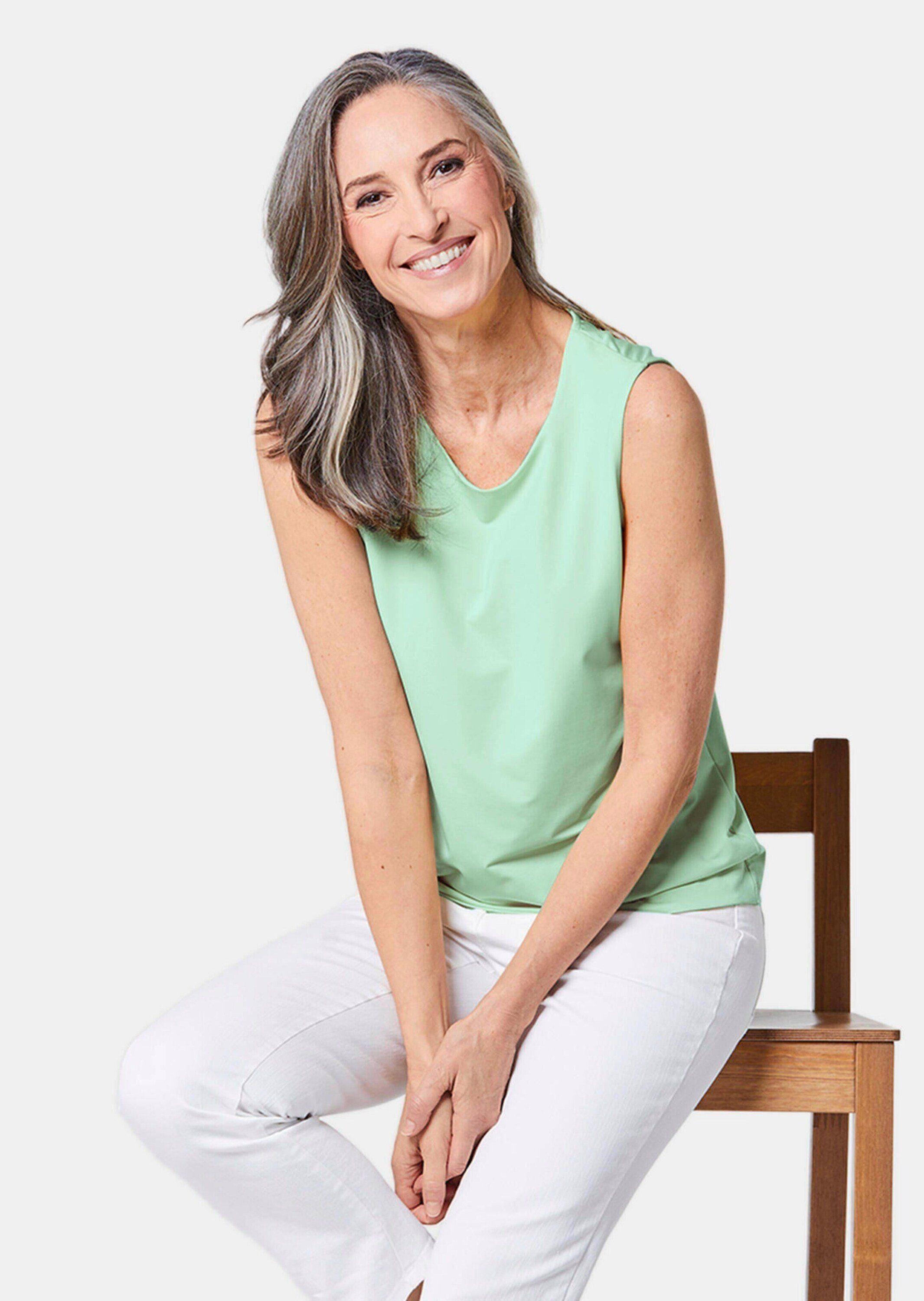 GOLDNER Shirttop Komfort-Top mit Doppel-Front Unifarbenes Modell mit klassischem Rundhalsausschnitt