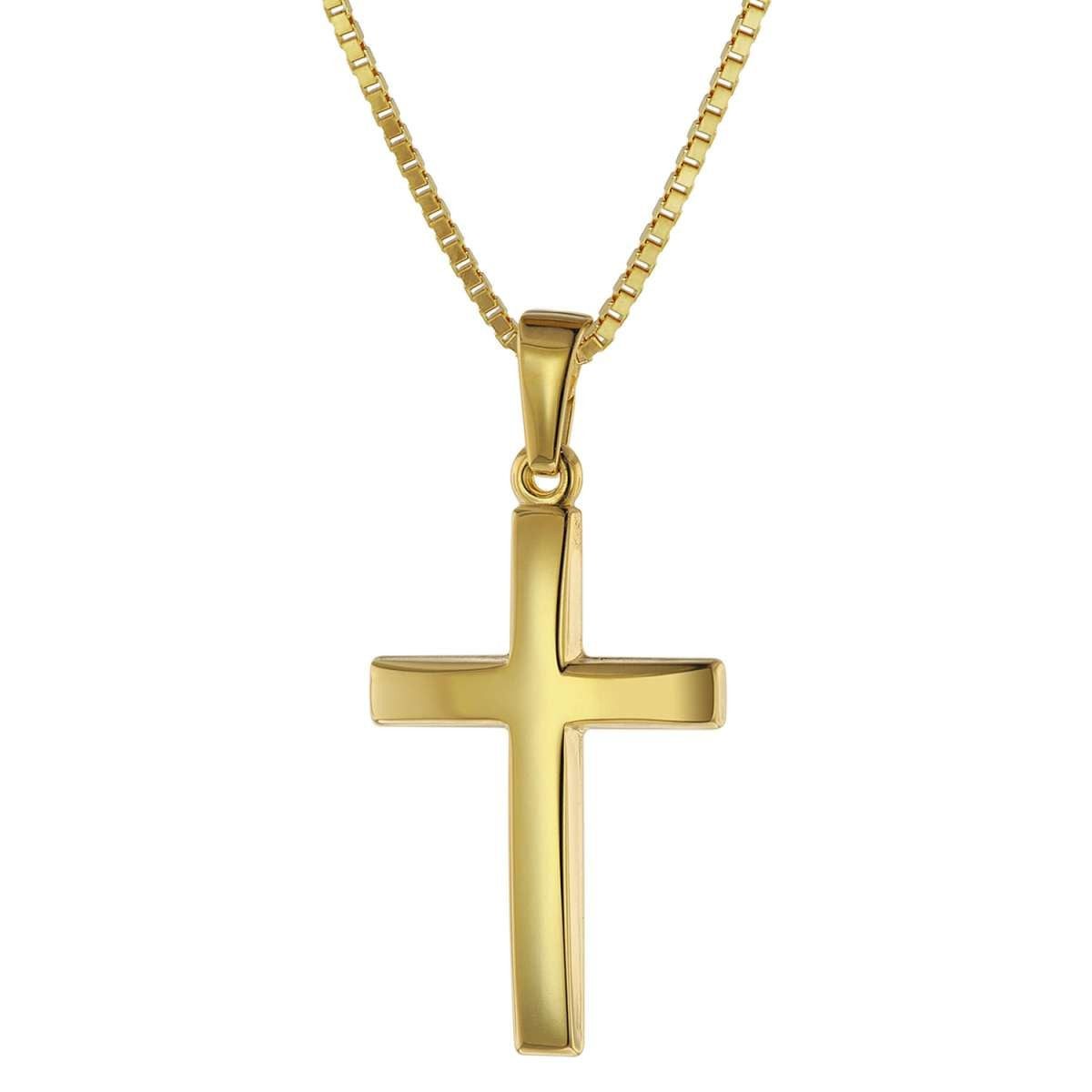 trendor Kreuzkette 75544, Kreuz 21 mm Gold 585 mit goldplattierter Silberkette für Frauen