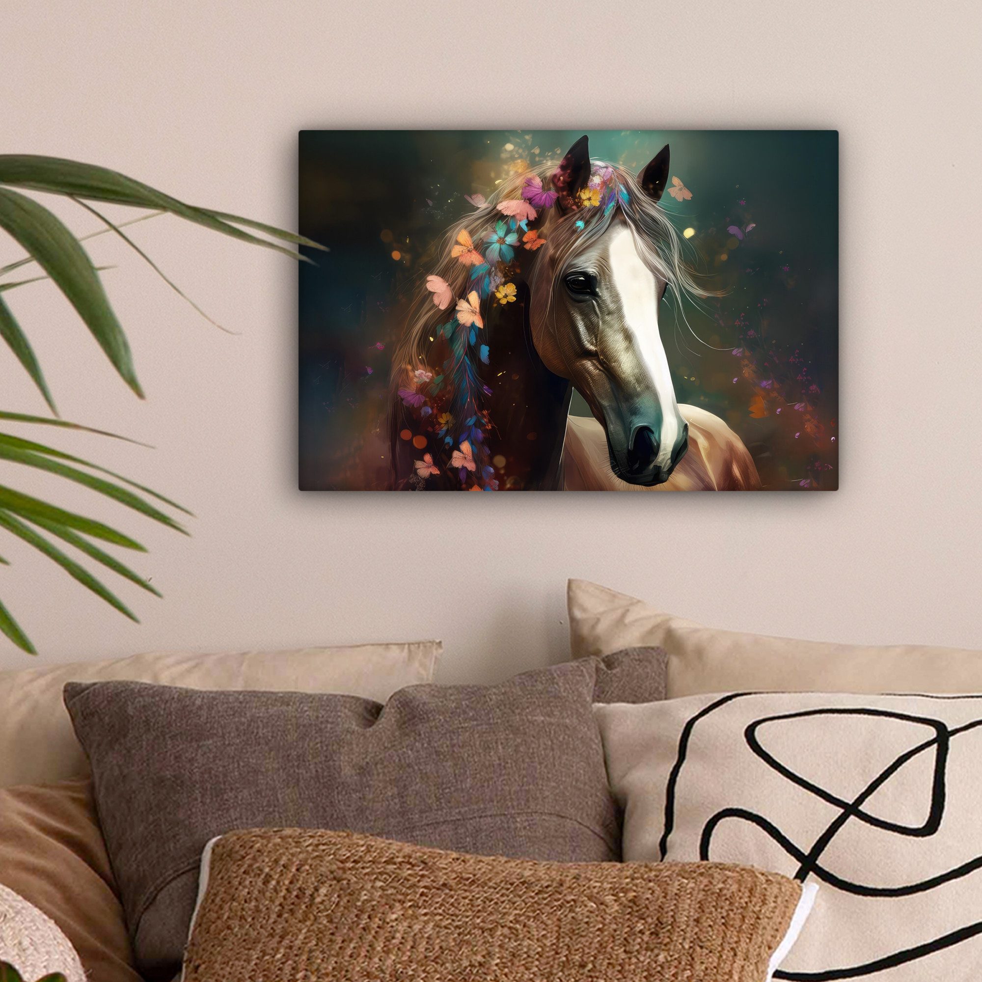 OneMillionCanvasses® Leinwandbild Tiere - Pferd - Natur - Schmetterling - B günstig online kaufen