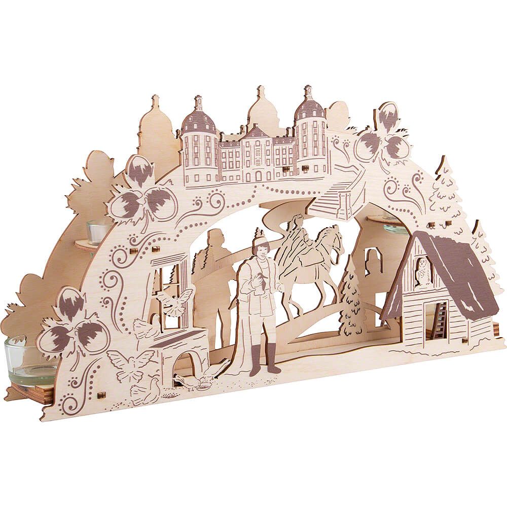 Erzgebirge-Palast Schwibbogen Schwibbogenleuchter "Drei Haselnüsse für Aschenbrödel" (37x20cm) von S – Bild 4 von 5