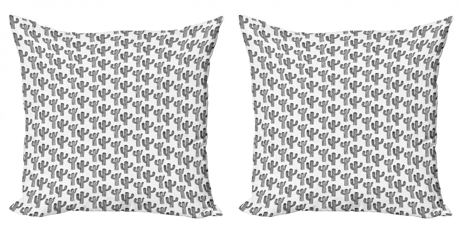 Doppelseitiger Accent Stück), (2 Kunst Cactus weiß Modern Abakuhaus und Digitaldruck, Umreißen Schwarz Kissenbezüge