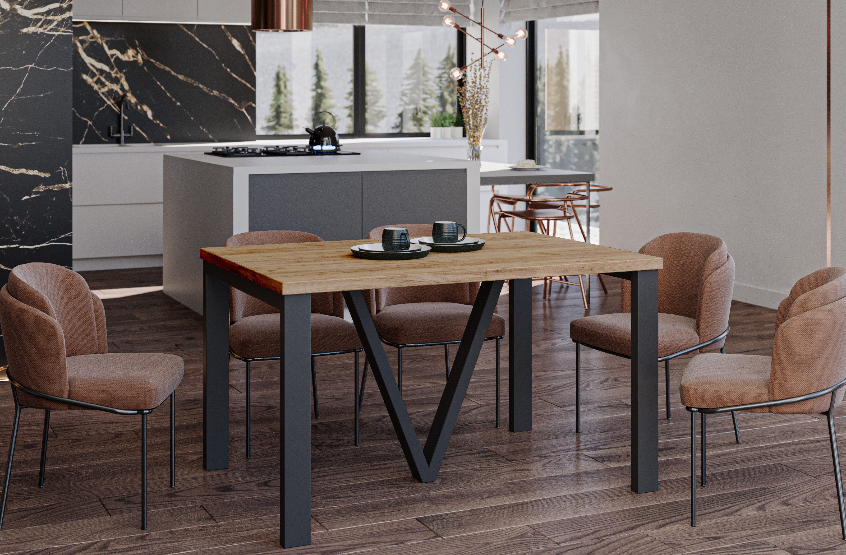 Endo-Moebel Esstisch Titan XXL 130-405 cm, Metallgestell, ausziehbar, 400cm günstig online kaufen