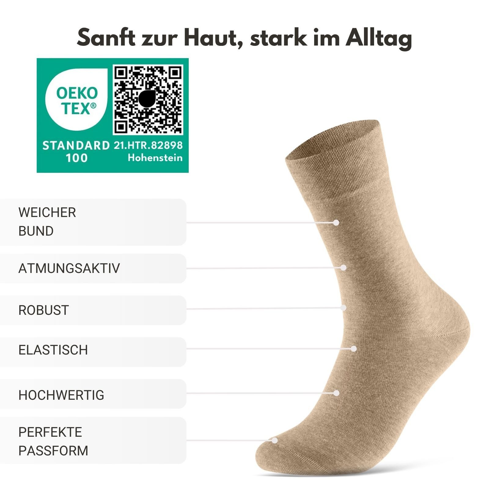 sockenkauf24 Businesssocken Premium Socken mit Komfortbund Herren & Damen Business Socken (Sand/Braun, 10-Paar, 43-46) aus gekämmter Baumwolle mit Pique-Bund, ohne Naht