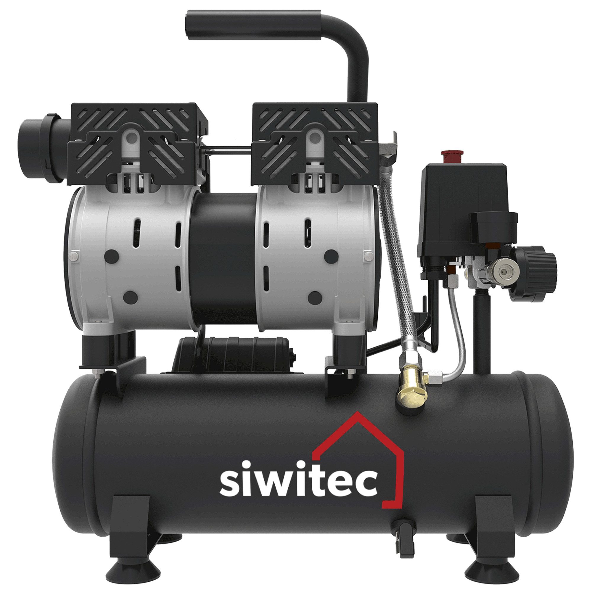 siwitec Kompressor Kompressor 8 bar 6l Druckluftkompressor 550W Flüsterkompressor Ölfrei, 550 W, max. 8.00 bar, 6.00 l, 8 bar, 56 dB, 550 W, wartungsarm, Intertek GS-Verifizierung