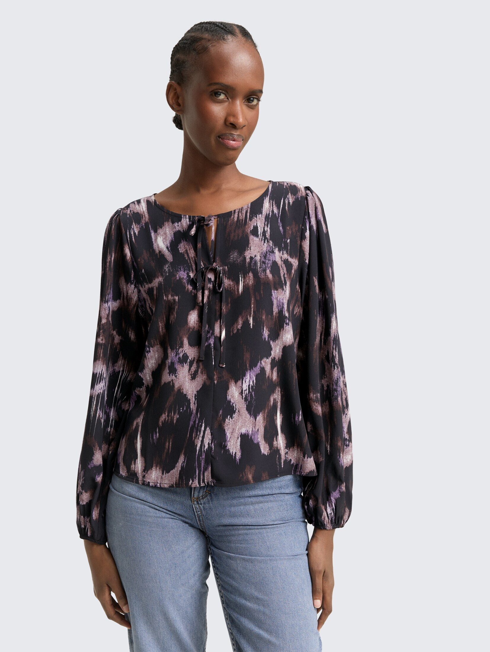 TOM TAILOR Denim Langarmbluse Blusen & Shirts Loose Fit Bluse mit Schleifen-Details