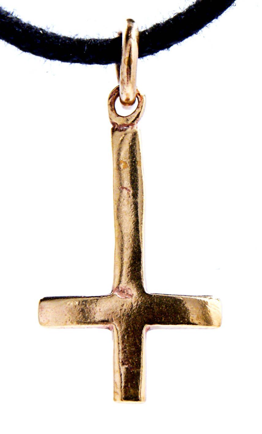 Nr.25  umgedrehtes Kreuz Bronze Anhänger Satan Satanist Satanskreuz Schnörkel 