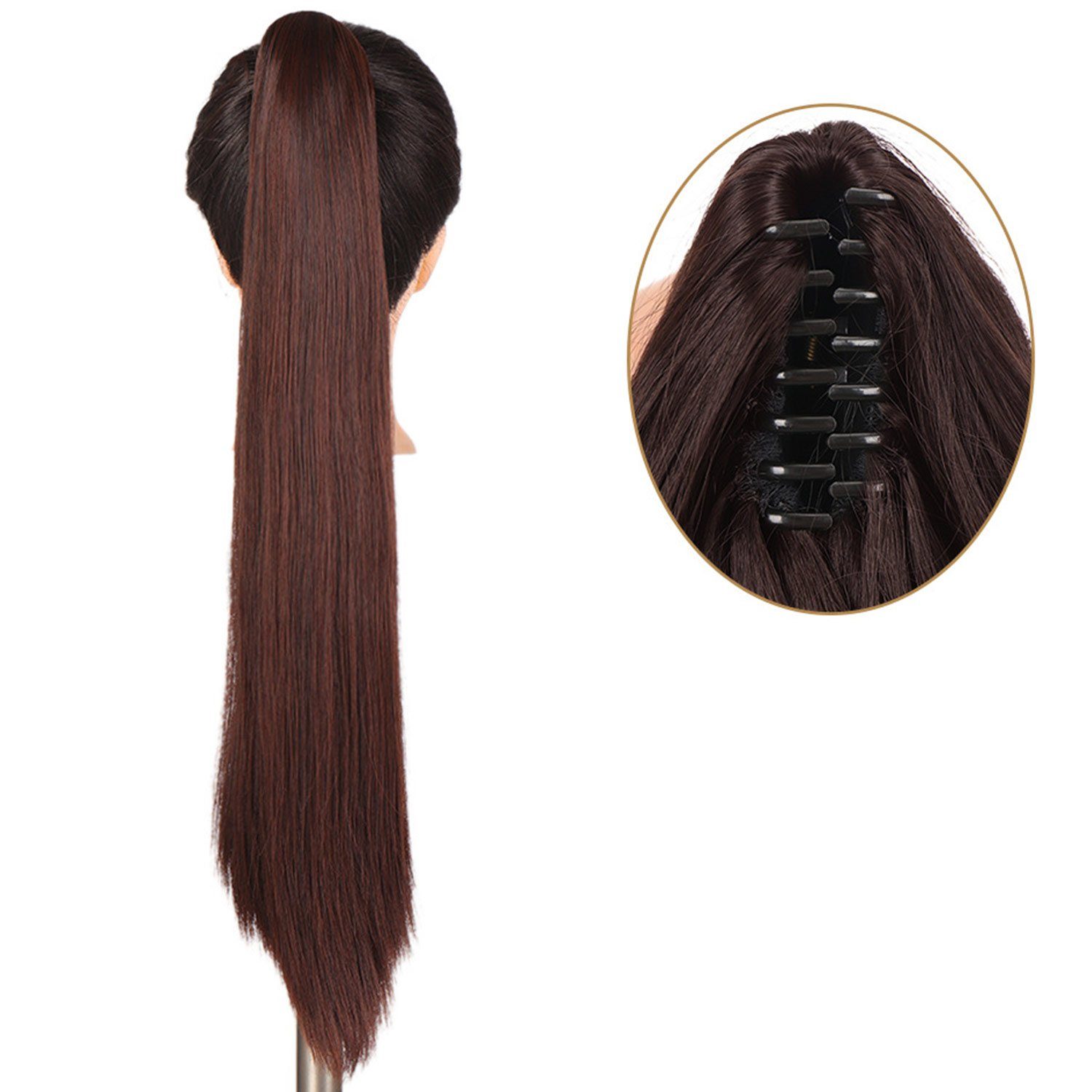 MAGICSHE Haarverlängerungen Clip Rot 60cm Pferdeschwanz mit Kunsthaarperücke