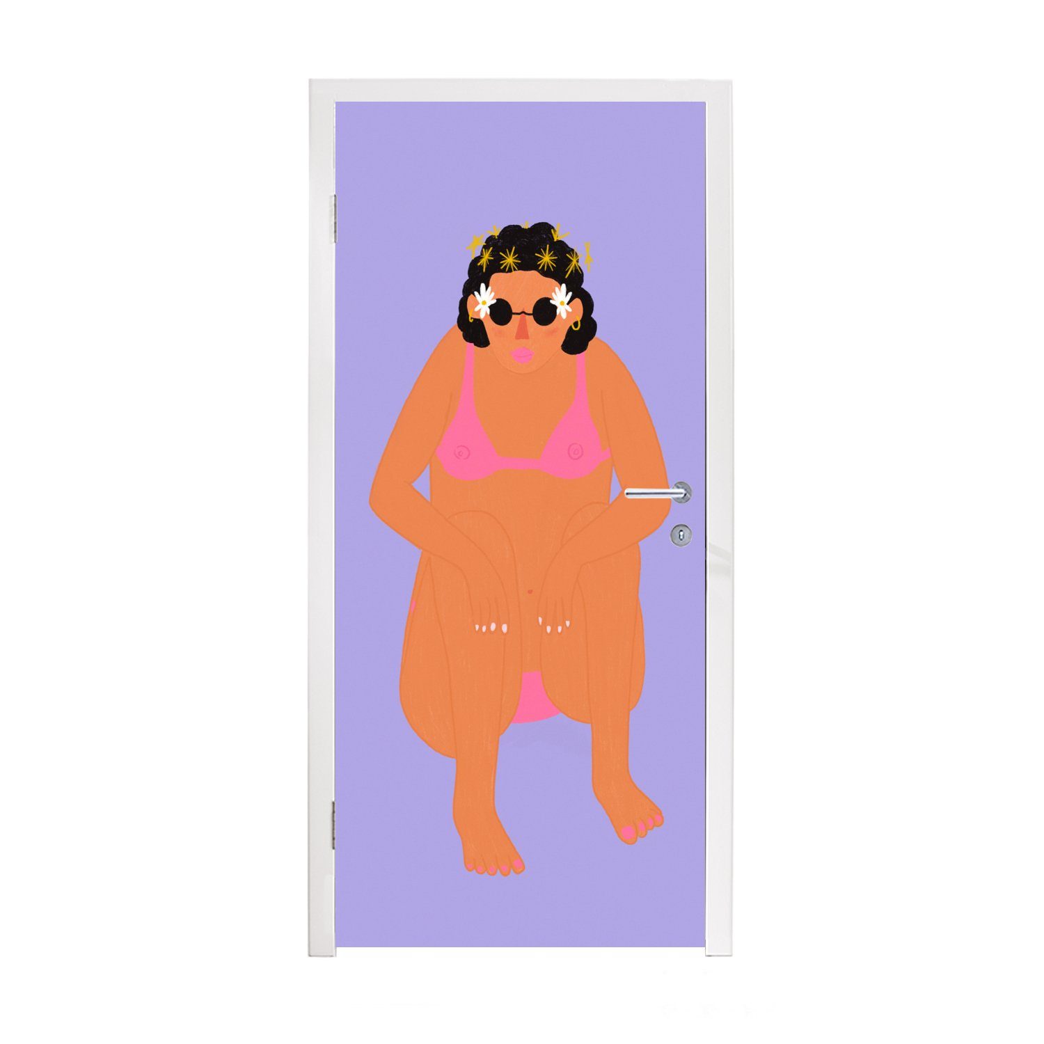 MuchoWow Türtapete Frau - Bikini - Retro, Matt, bedruckt, (1 St), Fototapete für Tür, Türaufkleber, 75x205 cm