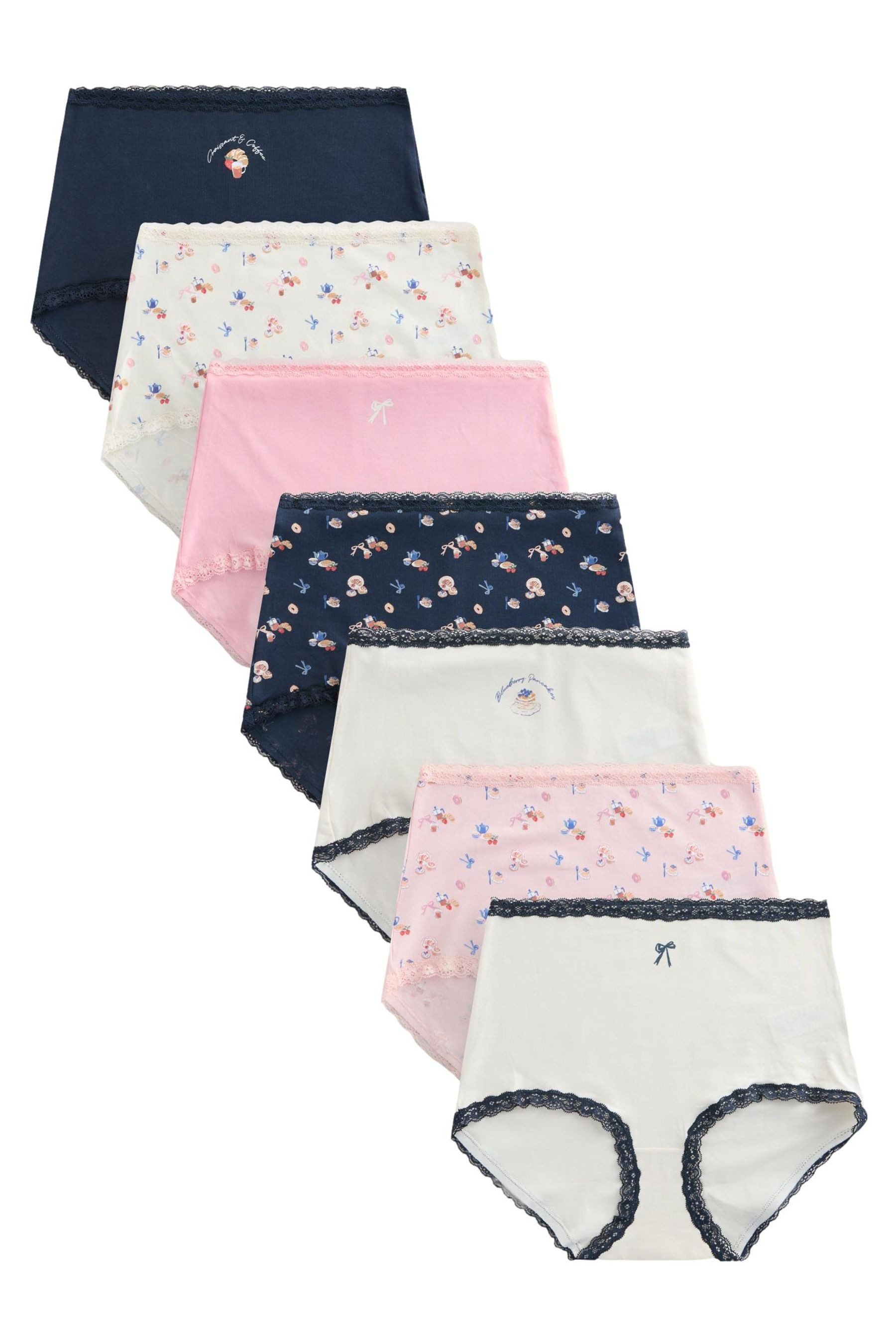 High-Waist-Slip Baumwoll-Spitzenslips, volle Bedeckung, 7er-Pack
