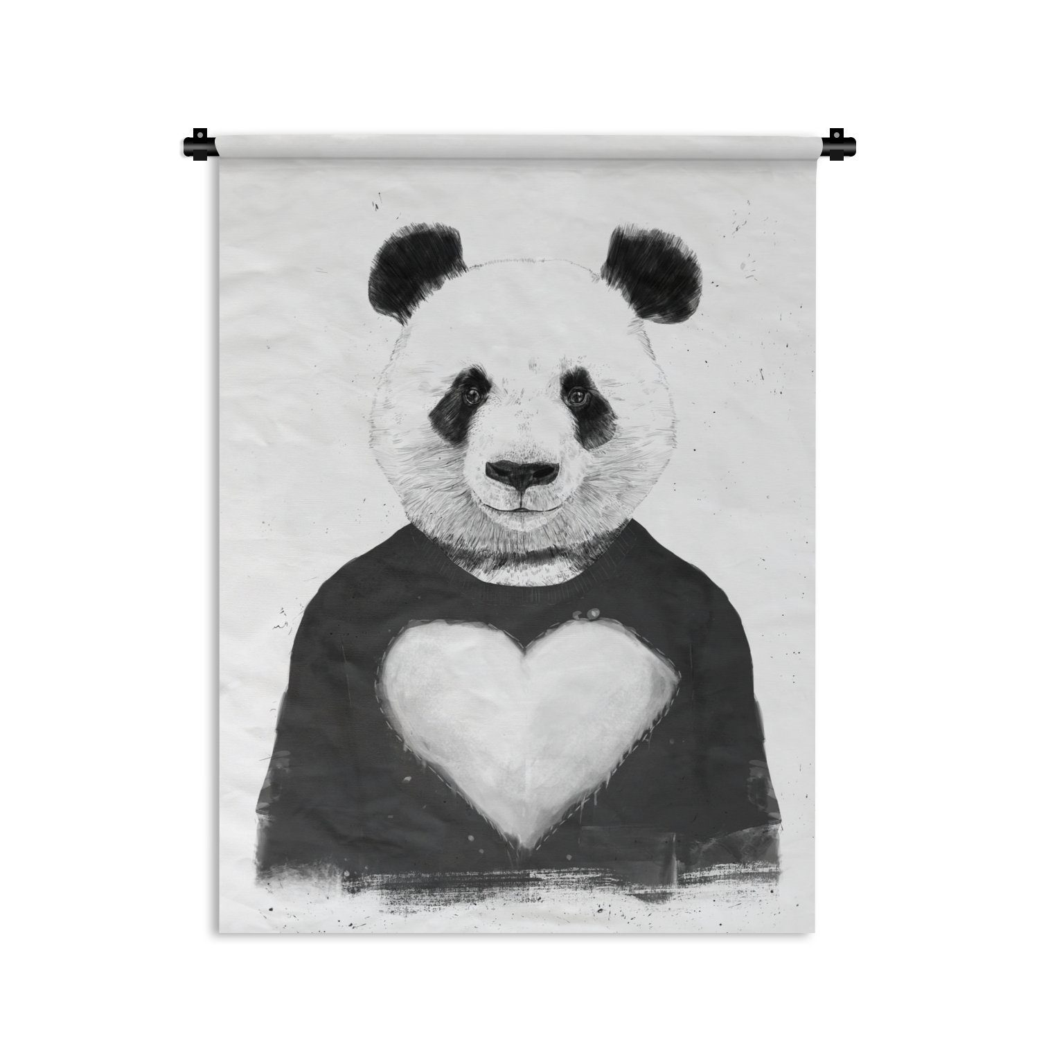 MuchoWow Wanddekoobjekt Panda - Herz - Pullover - Tiere, Deko für an der Wand, Wohnzimmer, Tapisserie, Schlafzimmer