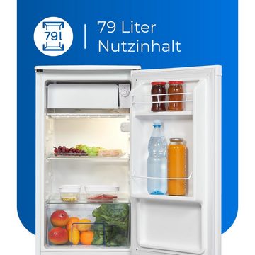 exquisit Kühlschrank KS86-0-090E, 83.5 cm hoch, 44.5 cm breit, 79 Liter Nutzinhalt, Eisfach, LED-Beleuchtung