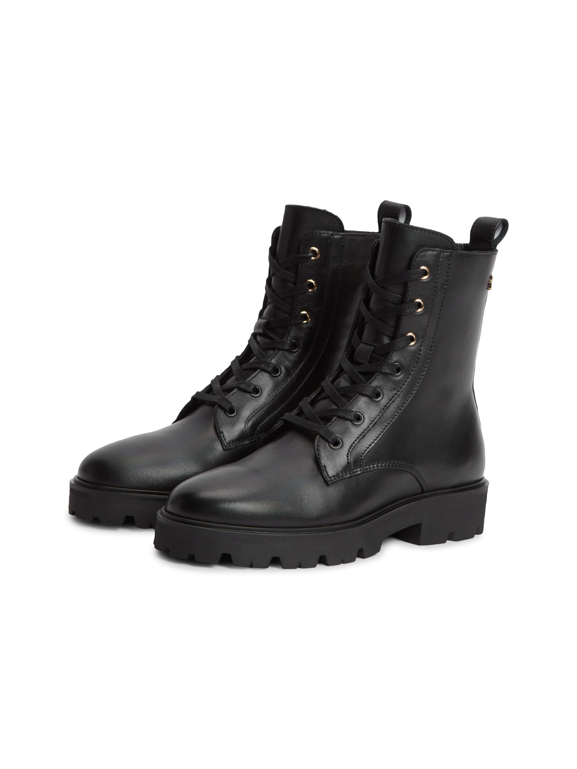 Tommy Hilfiger TH STUD LEATHER LACE-UP BOOT Schnürstiefelette Blockabsatz, Schnürboots mit zusätzlichem Innenreißverschluss
