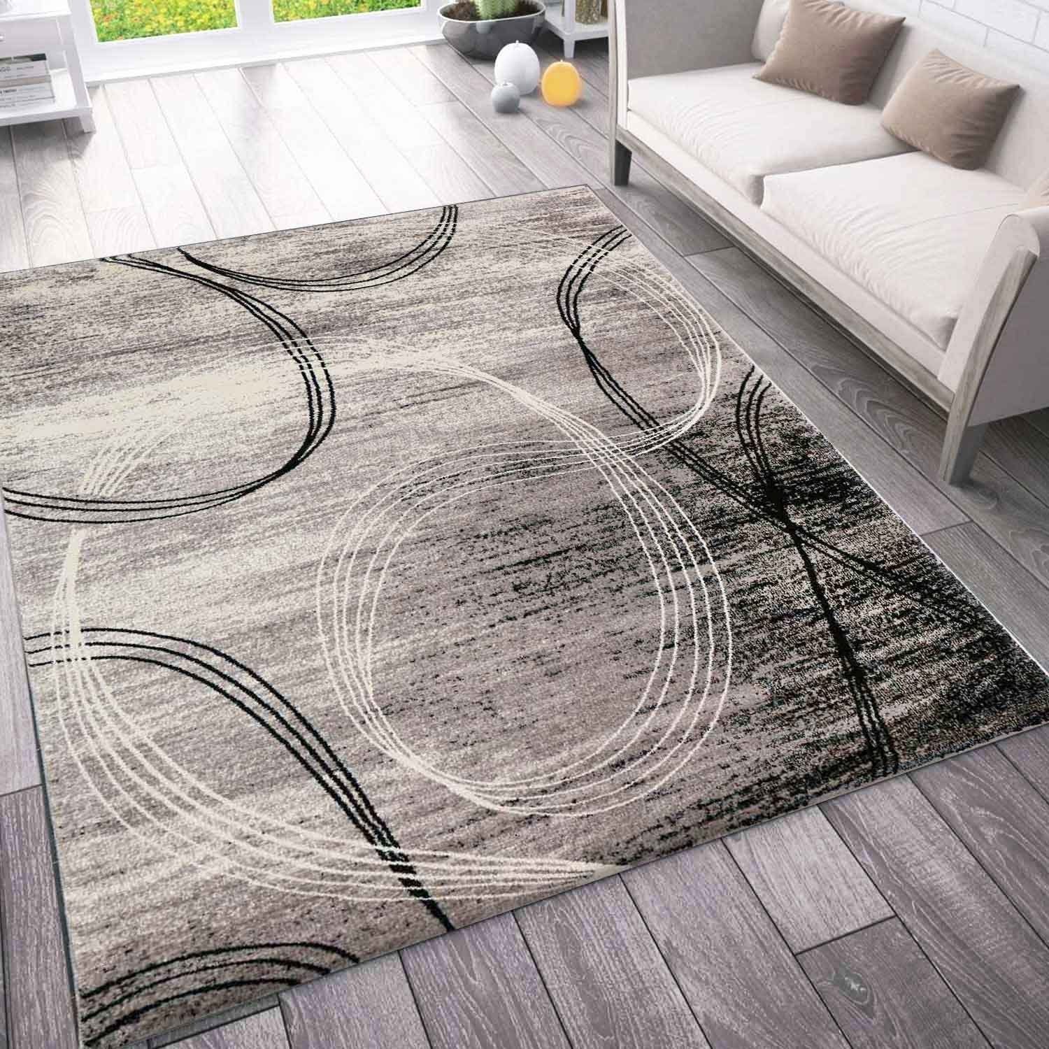 Vimoda Designteppich Wohnzimmerteppich, Rechteckig, Höhe: 11 mm, Kreisel Muster, Weich, Dick, Wohnzimmer Kurzflor inBraun