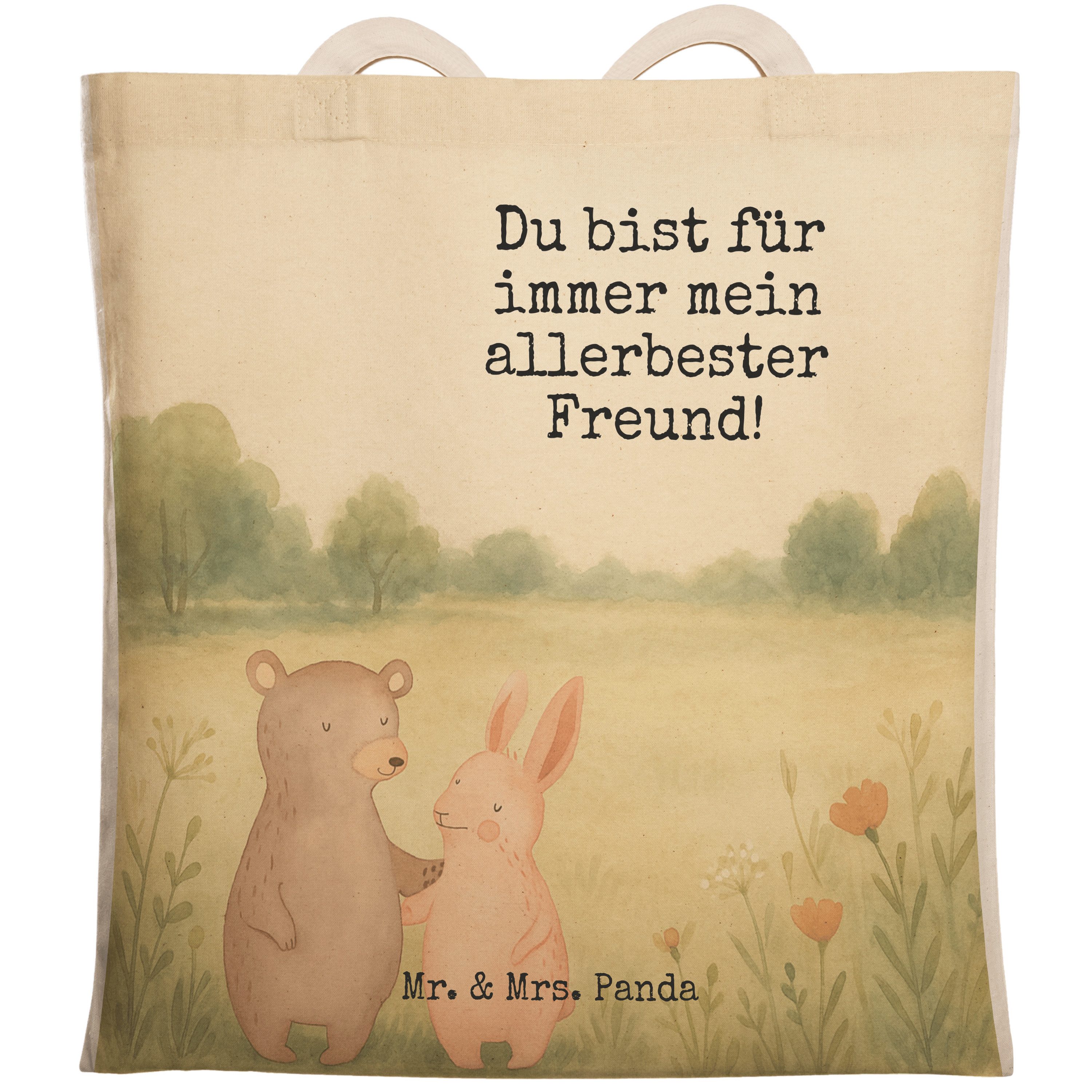 Tragetasche Bär und Hase Umarmen Design, Tote Bag, Weiß, Einkaufstasche, BFF, Beu
