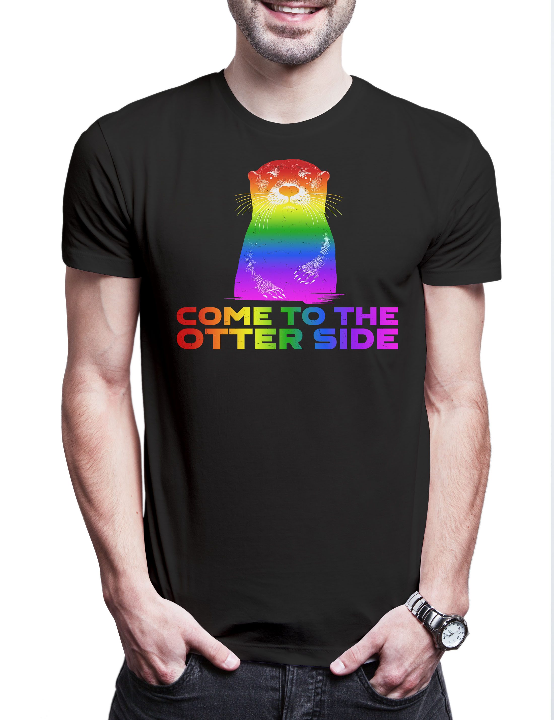 Urban Backwoods Print-Shirt Come To The Otter Side Herren T-Shirt Break Other Through Gay Lesbian (1-tlg) Queer Trans LGBTQ Rainbow