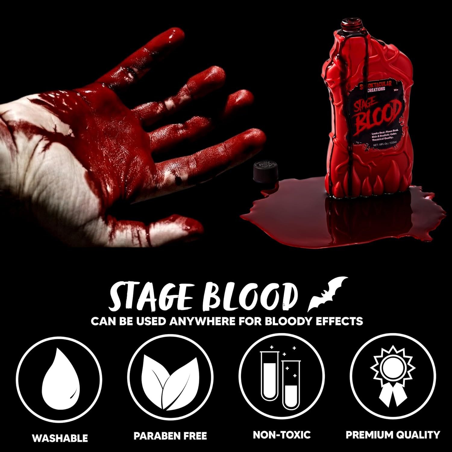 UE Stock Zombie-Kostüm 530 ml Fake Halloween Vampir Kunstblut Bühne Blut Theater Blut, für realistische Bluteffekt