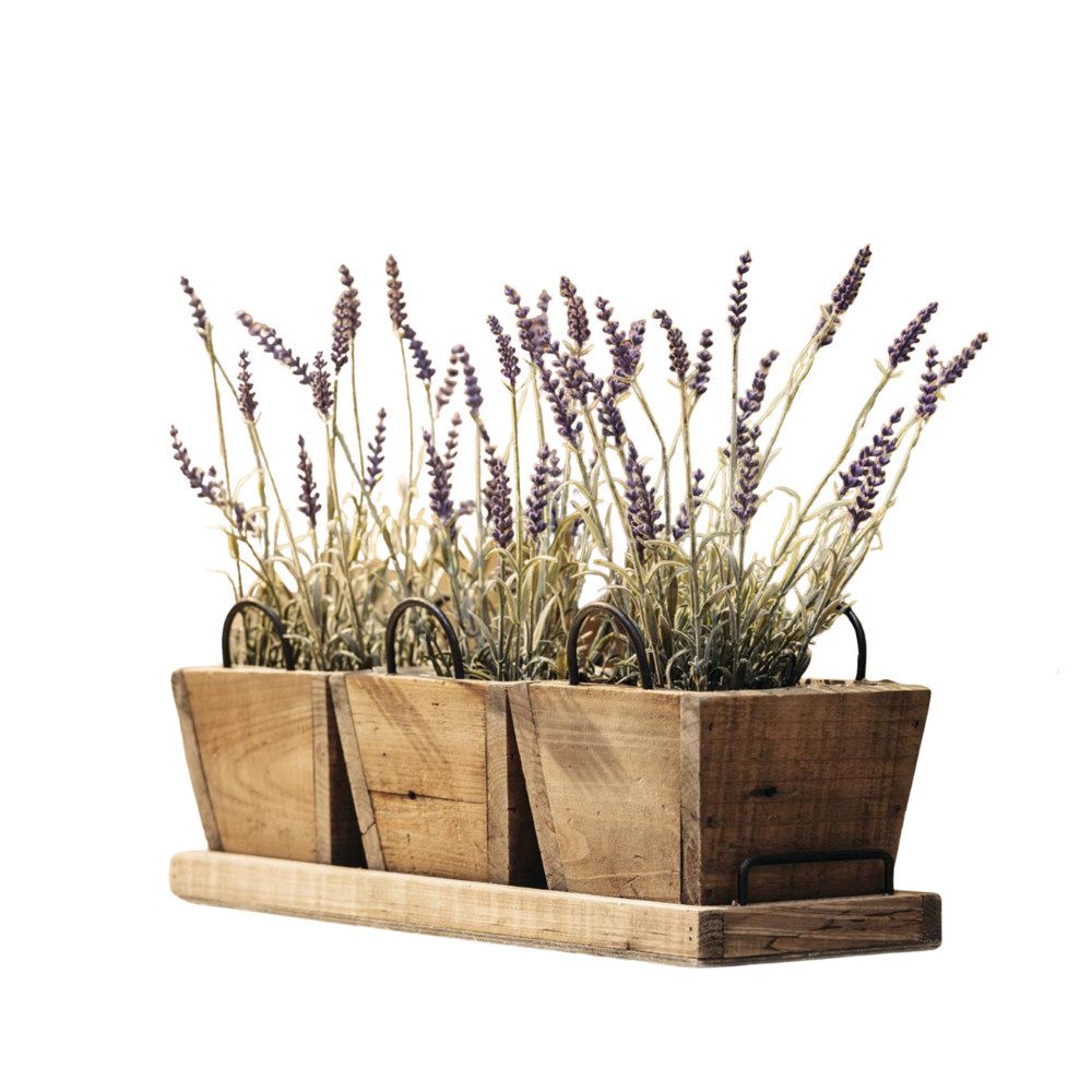 Home-trends24.de Pflanzeinsatz Holz Pflanztöpfe Tablett Recycling-Chic Blumentopf Kräutern 4er Set (4 St)