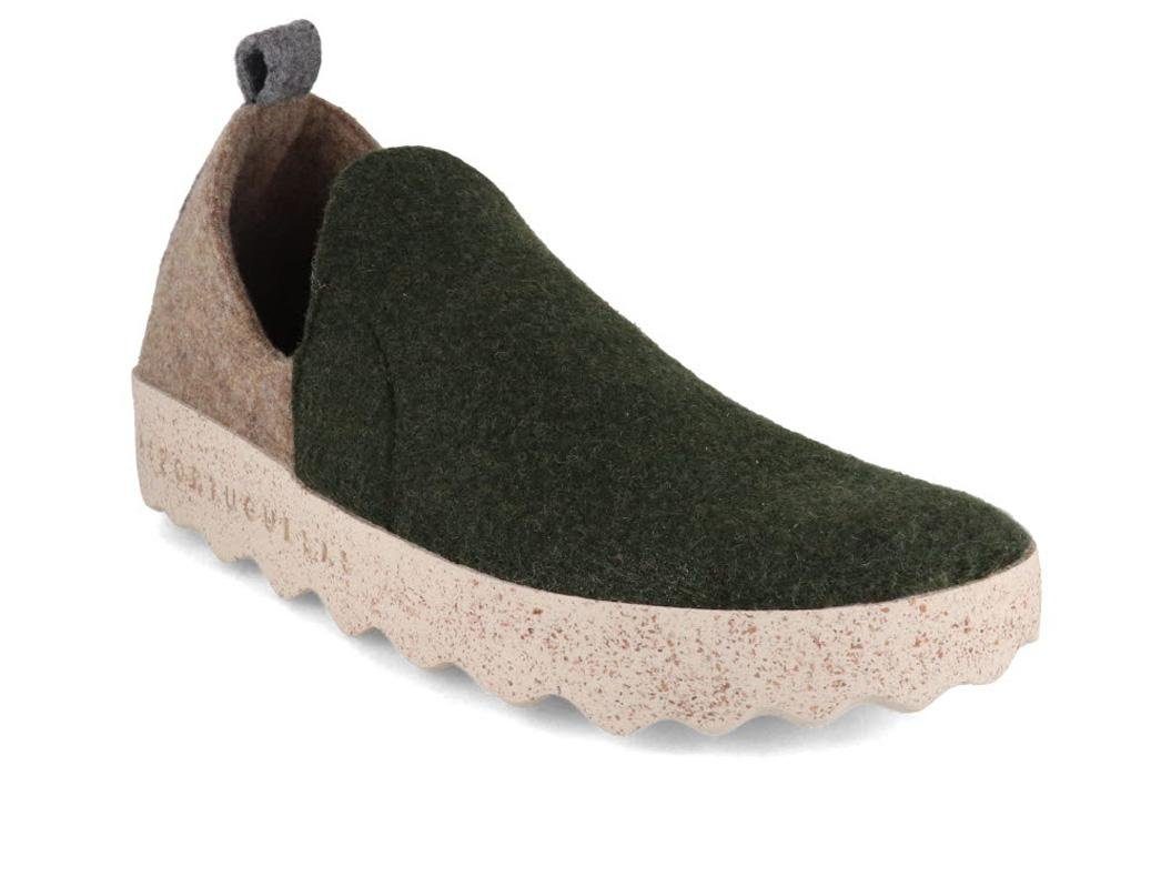Damen Slipper City, green taupe, nachhaltig, filz, bequem, kork Hausschuh
