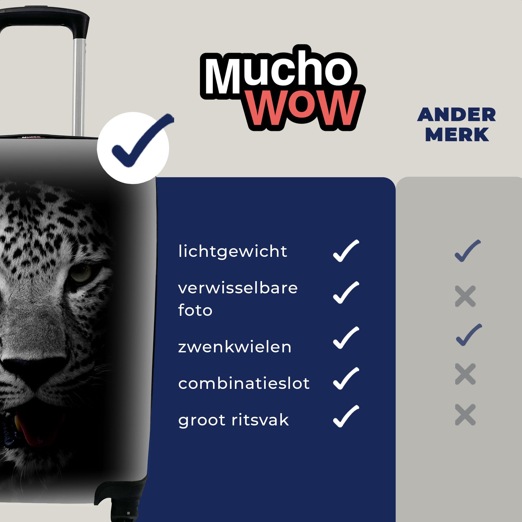 Weiß Schwarz Tiere - Panther Reisekoffer Handgepäckkoffer Handgepäck Trolley, 4 Ferien, - Rollen, - für rollen, Reisetasche mit Porträt, MuchoWow -