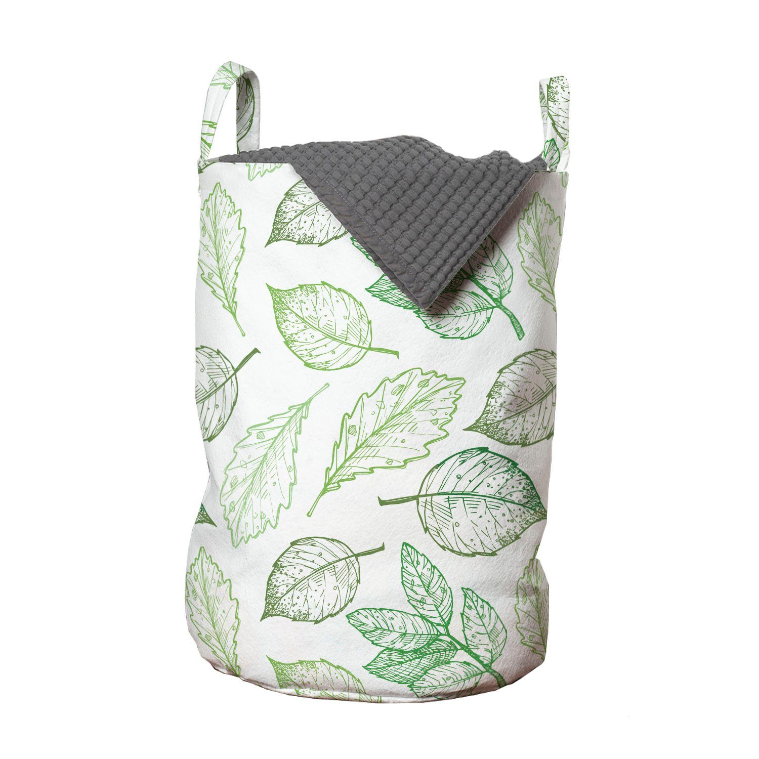 Abakuhaus Wäschesäckchen Wäschekorb mit Griffen Kordelzugverschluss für Waschsalons, Retro Grün-Töne Sketchy Leaves