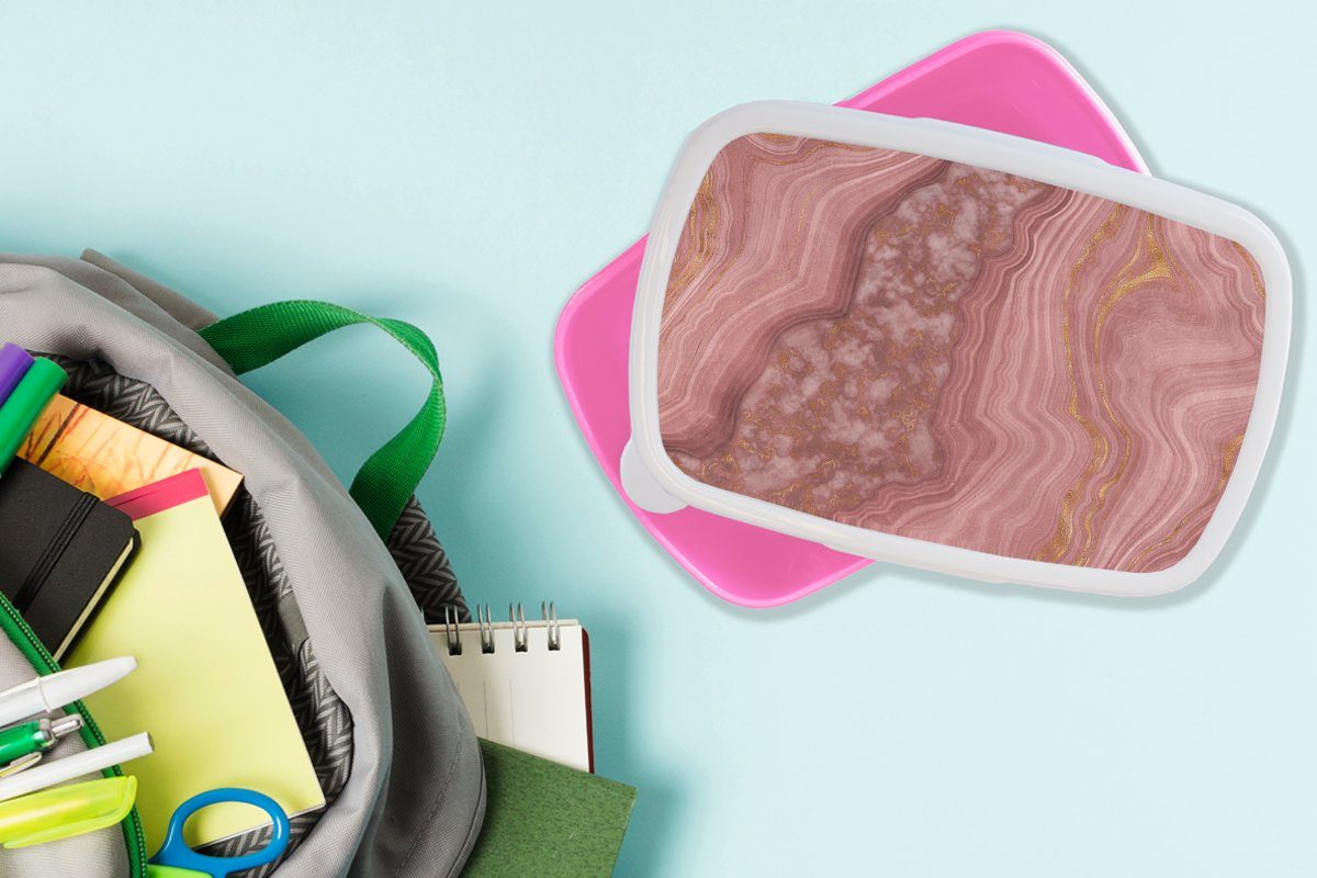 Roségold Kunststoff Kunststoff, Edelstein Mädchen, - für Kinder, Brotdose Achat Erwachsene, Snackbox, (2-tlg), Lunchbox rosa - - MuchoWow Abstrakt, Brotbox