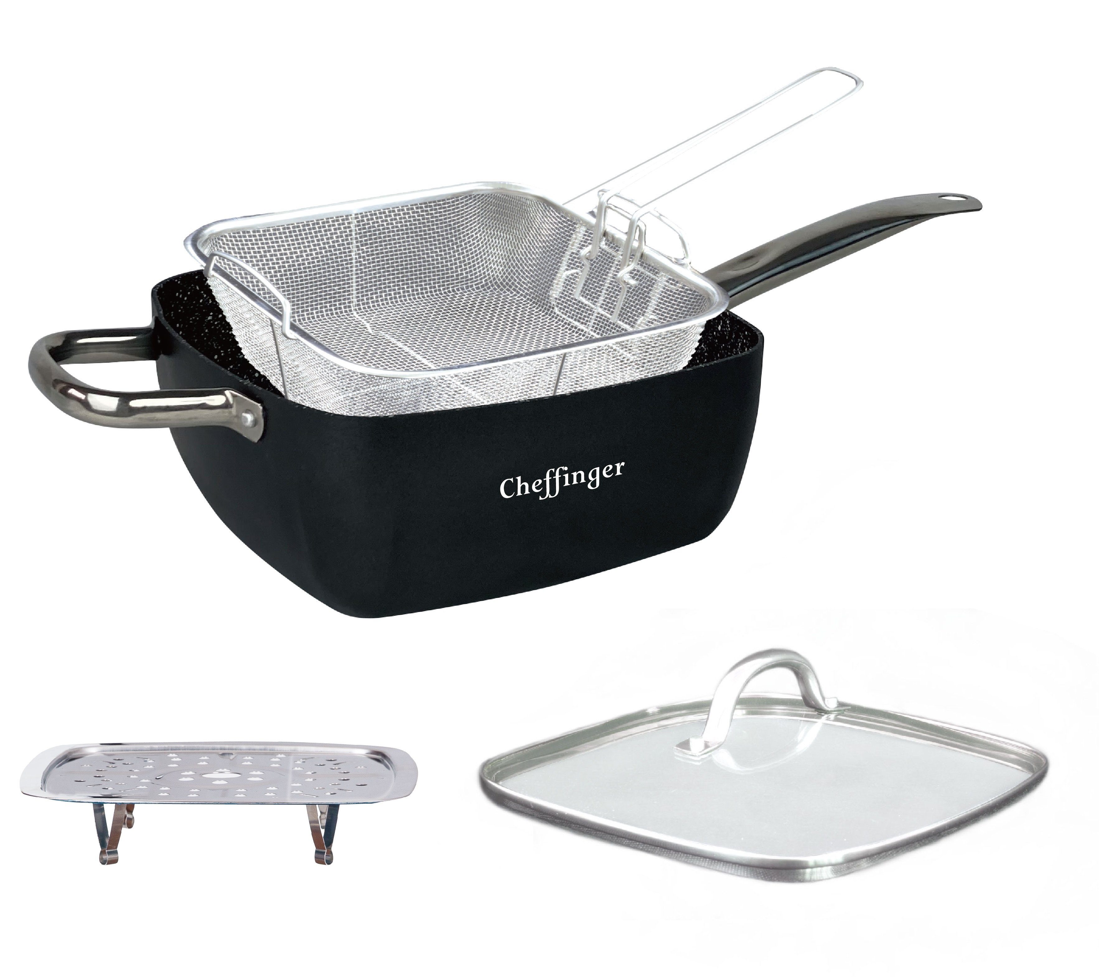 Cheffinger Bratpfanne Multi Pfanne Induktion 4-teilig Antihaft 24 x 24 x 9,5 cm Antikratz De, Aluminium (4-tlg), Spülmaschinenfest
