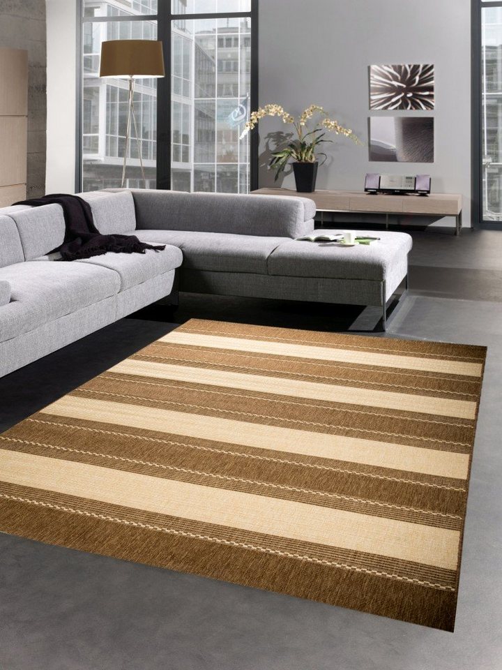 Teppich Teppich Sisal Optik Küchenläufer Küchenteppich Streifen beige  braun, Carpetia, rechteckig, Höhe: 8 mm