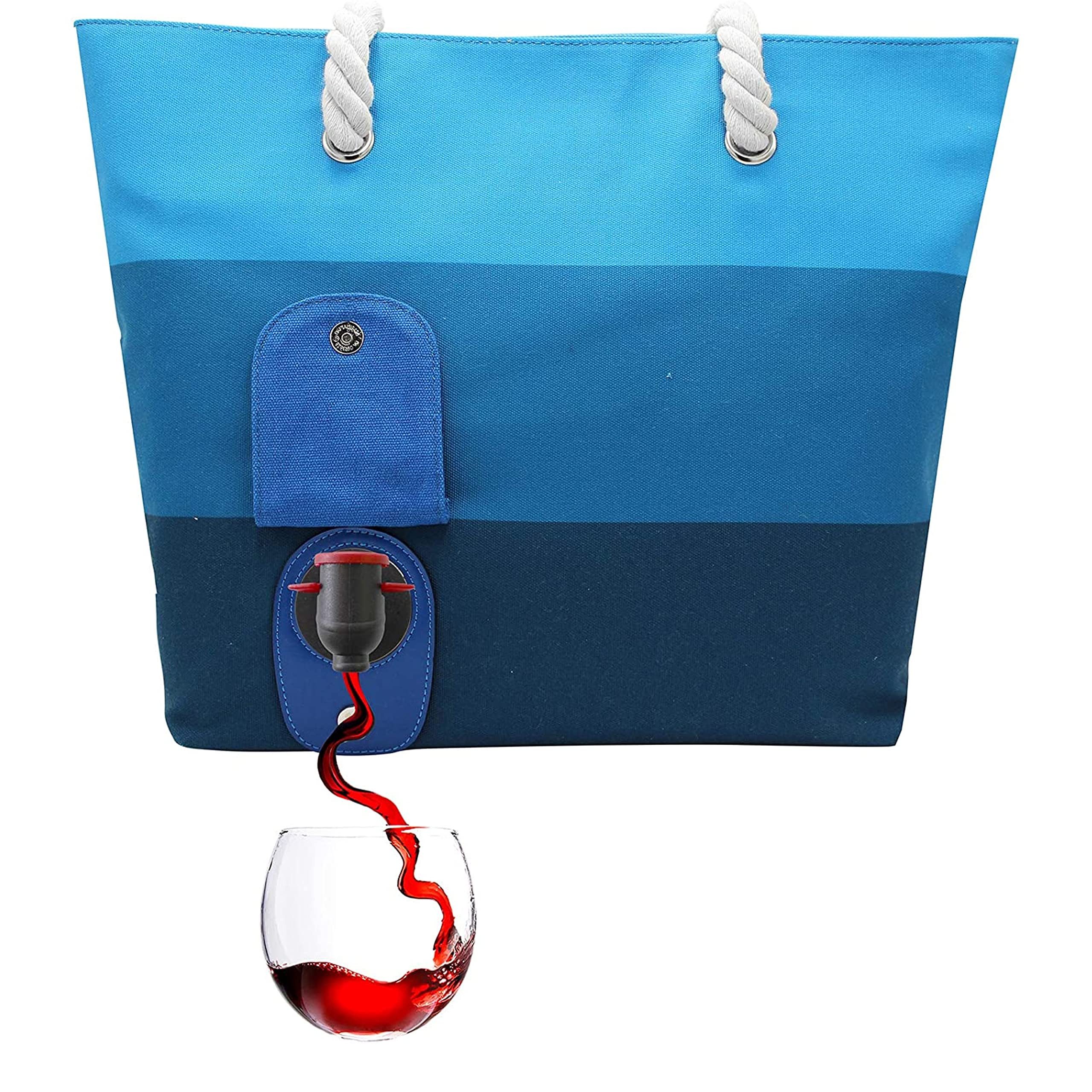 Portovino Strandkorb Flaschenhalter PortoVino Tote Beach Bag Canvas Wine Purse with Hidden Spout and