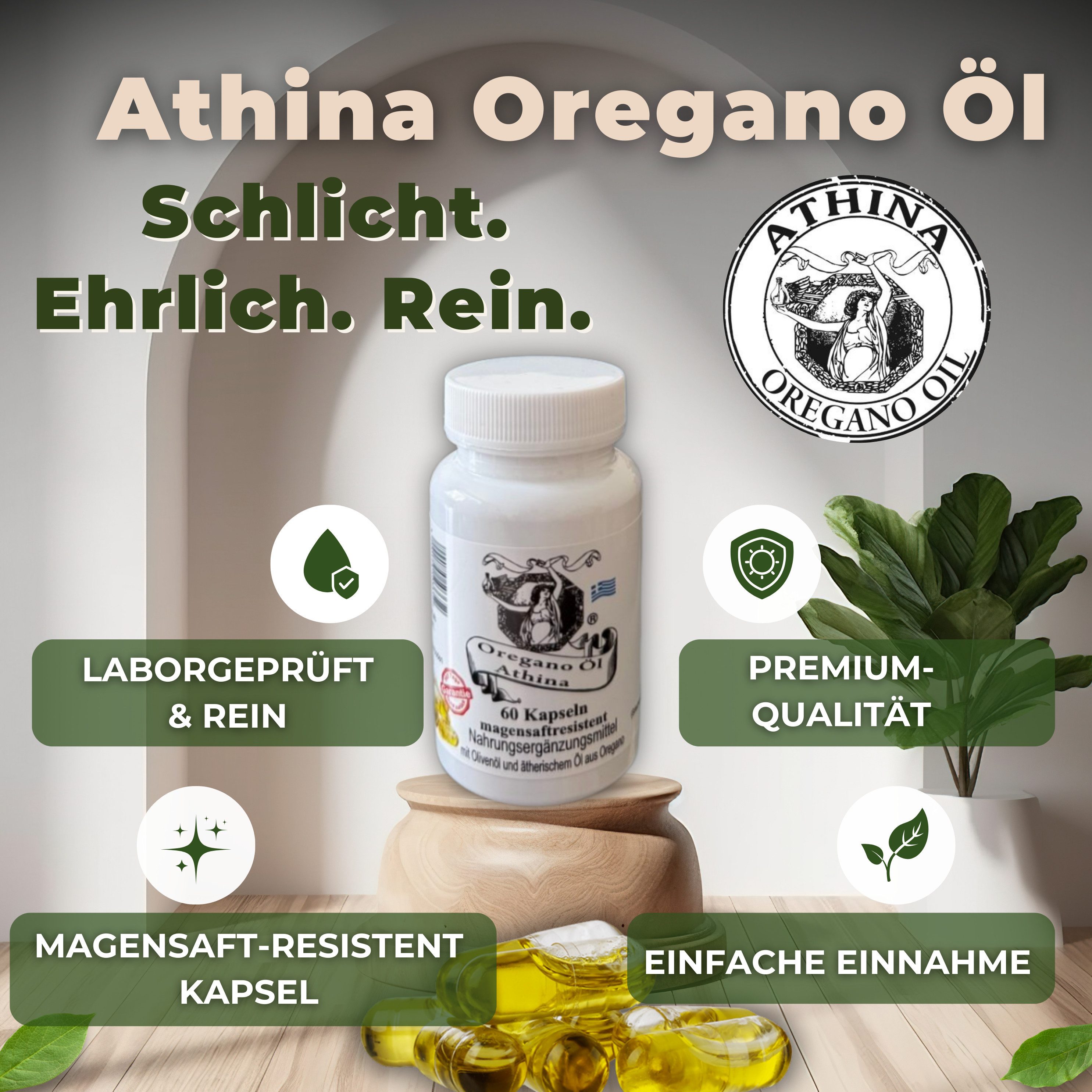 Athina Oregano Öl Vegan Bio magensaftresistent Kapseln, 36 g