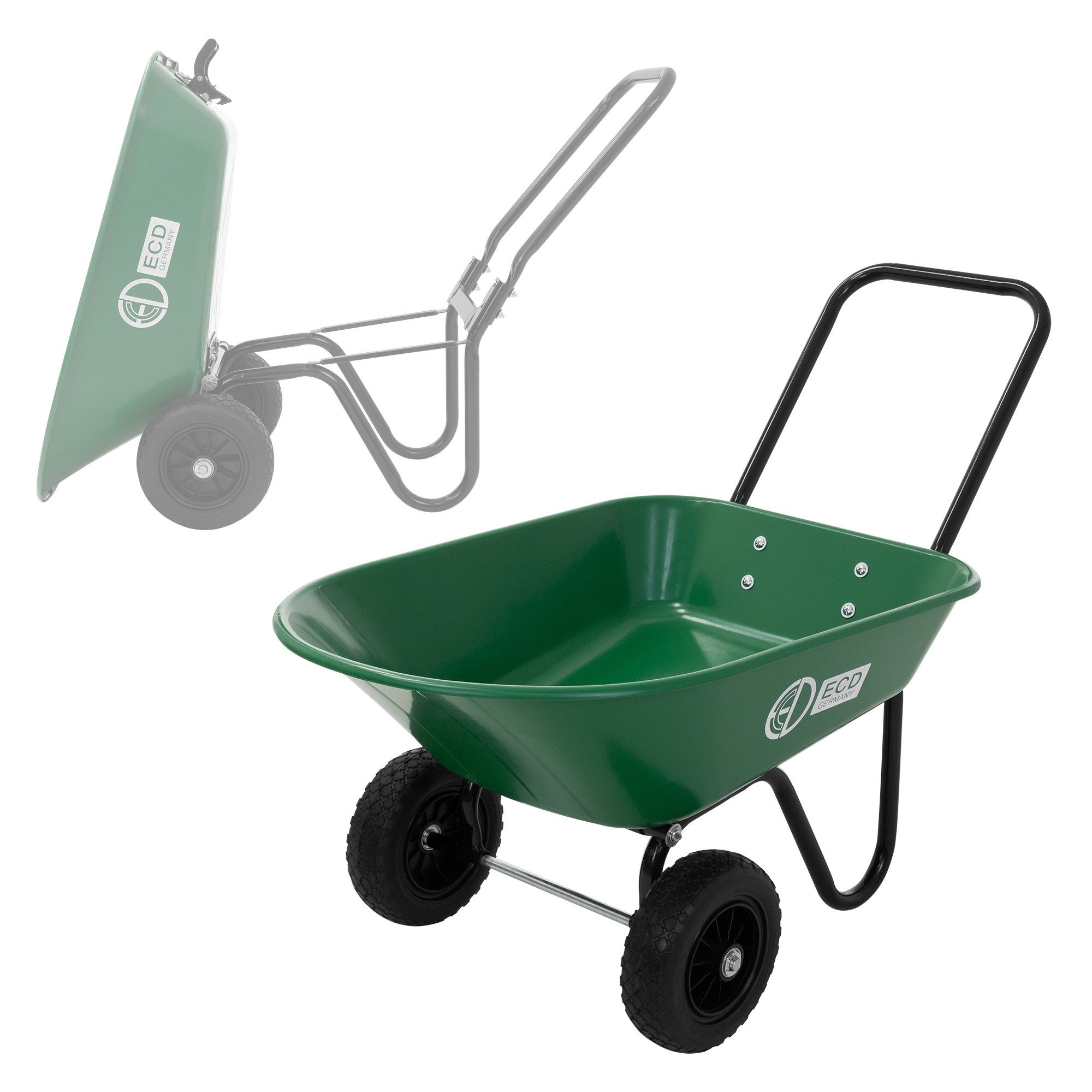ECD Germany Schubkarre Garten 78L Gartenwagen Gartenkarre mit Kippfunktion Bauschubkarre, Gartenschubkarre Hofkarre 2x PU-Reifen & PP-Wanne 100 kg Tragkraft