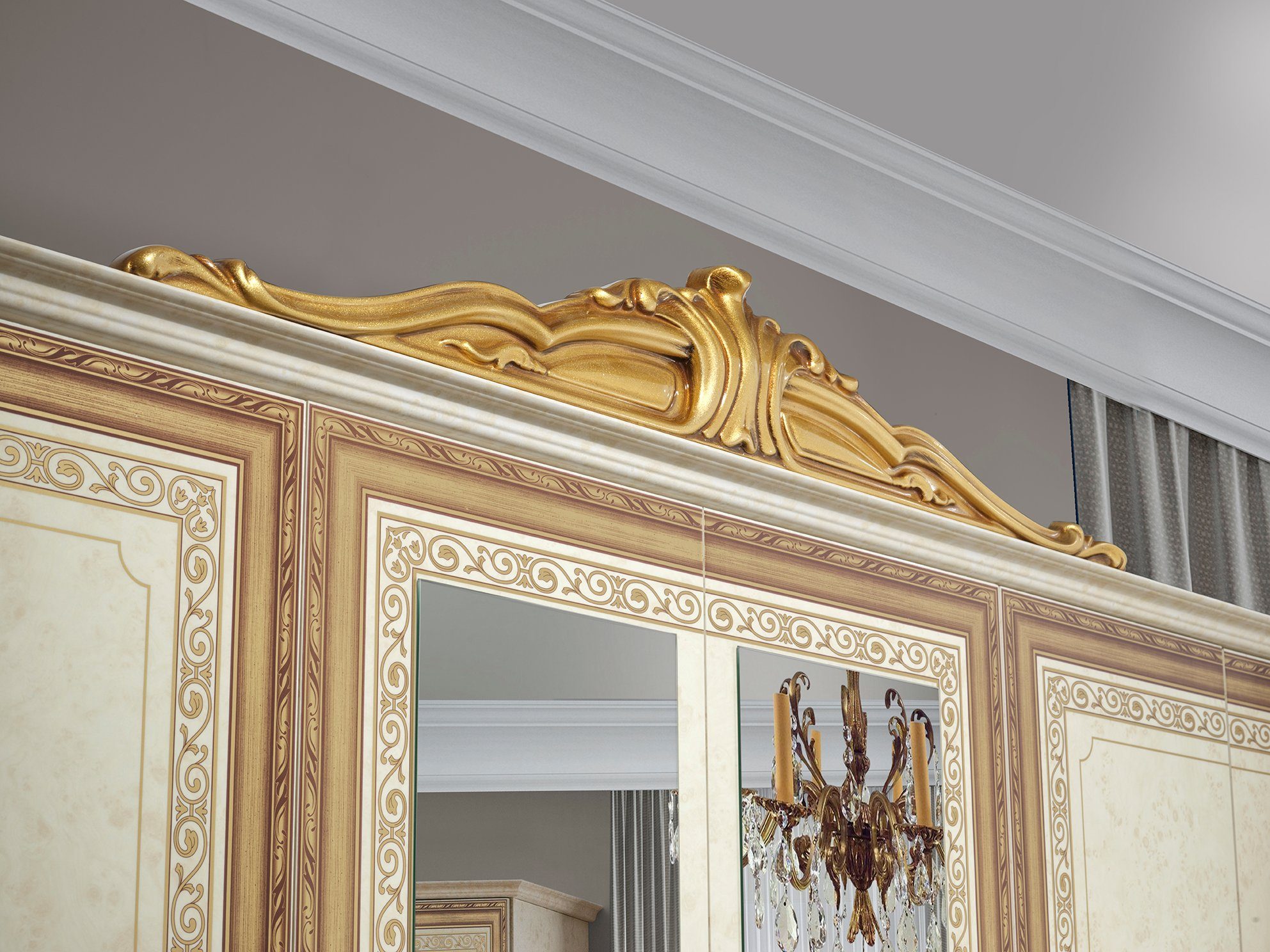 Hochglanz Schlafzimmer-Set Interdesign24 Stil), (6-teilig, Beige/Gold klassischen Barock im in Giulia,