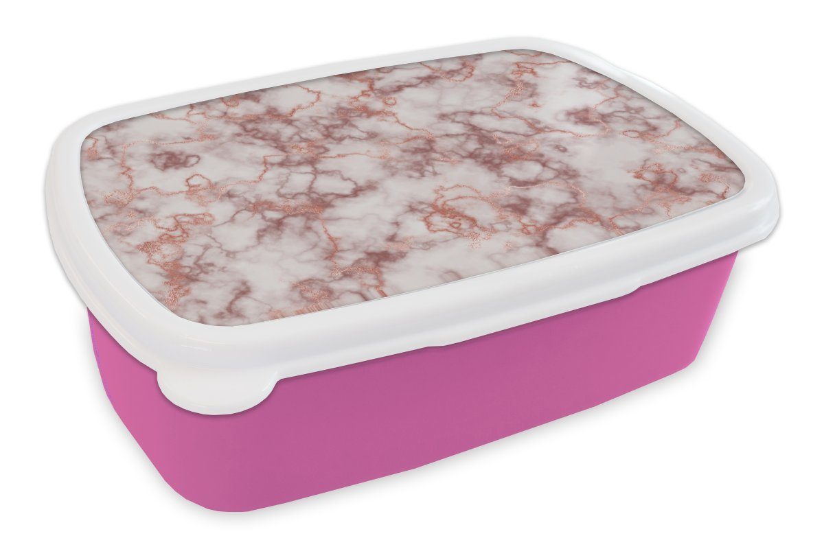 Brotbox Brotdose Snackbox, Kinder, Kunststoff, rosa Kunststoff MuchoWow für Lunchbox Rot, - (2-tlg), Marmor Weiß Erwachsene, Mädchen, -