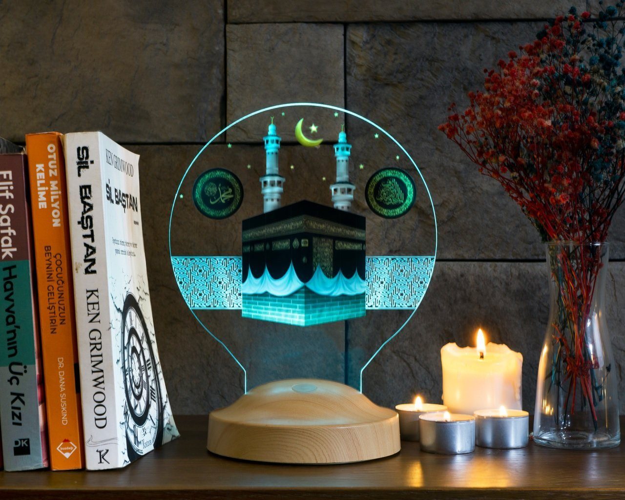 Geschenkelampe LED Nachttischlampe Kaaba Nachtlicht Islamische Deko Geschenk für Muslimischen Freund, Leuchte 7 Farben fest integriert, Ramadan Geschenk für Muslimen, muslimische Männer und Frauen