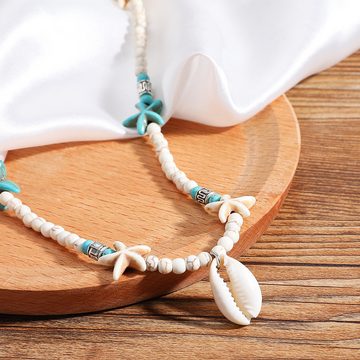 KIKI Charm-Ketten-Set Böhmische handgemachte türkisfarbene Muschel-Seestern-Halskette Damen