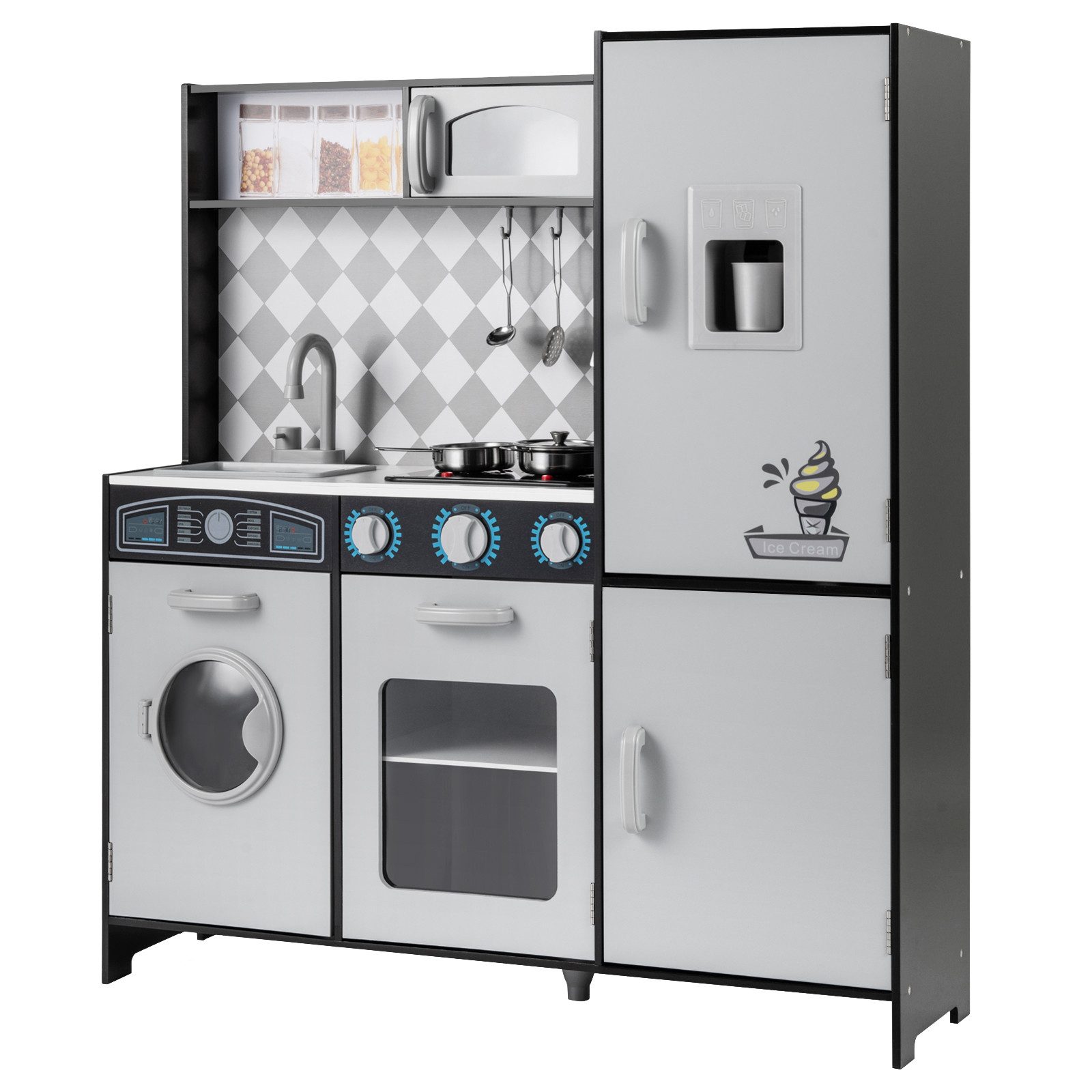 COSTWAY Spielküche Holz, Kinderküche, 91 x 30 x 102 cm