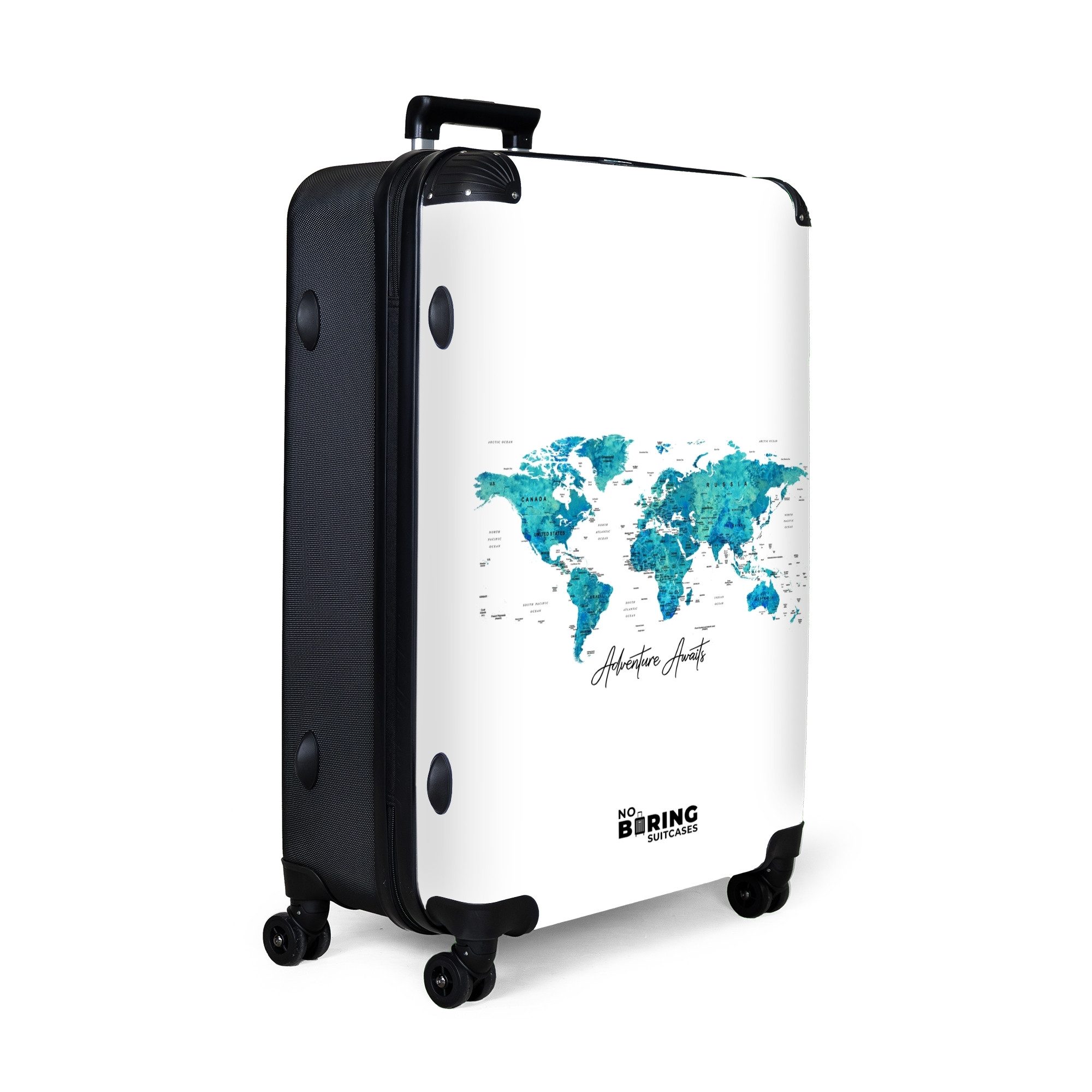 NoBoringSuitcases.com© Hartschalen-Trolley Weltkarte - Blau - günstig online kaufen
