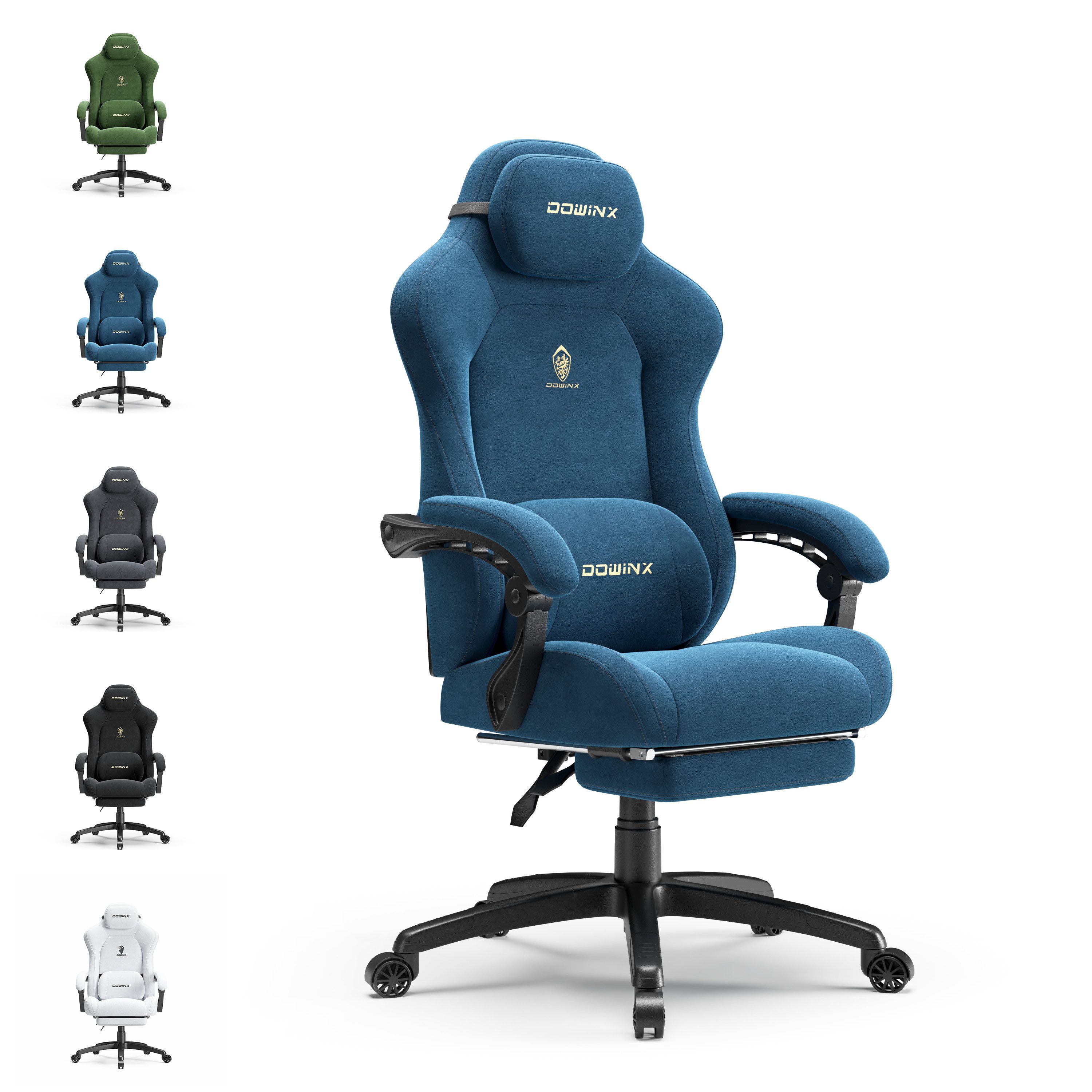 Dowinx Gaming-Stuhl Atmungsaktiver und Ergonomischer Bürostuhl aus Mikrofaser-Velours (Packung), Weiches Sitzgefühl, Verstellbarer Schreibtischstuhl mit Fußstütze