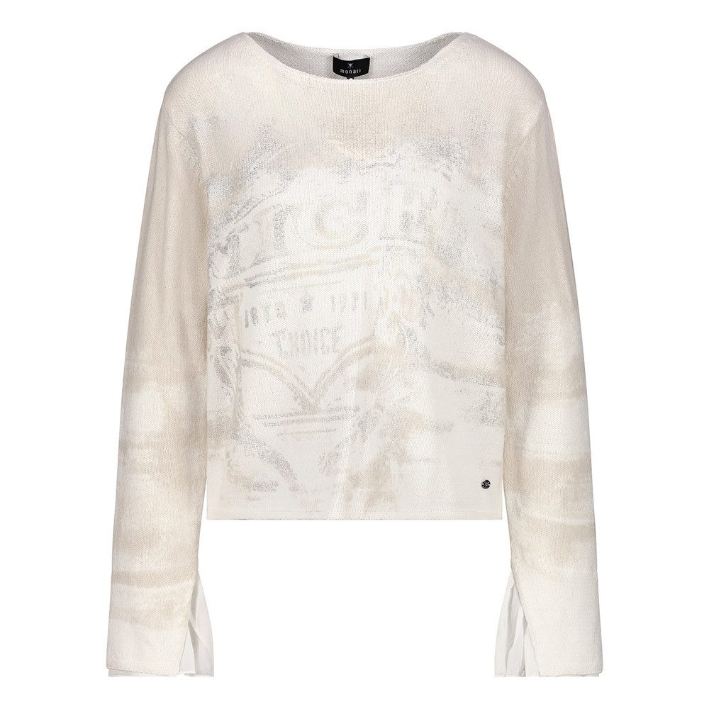 Monari Strickpullover mit allover Druck – champagne beige gemustert